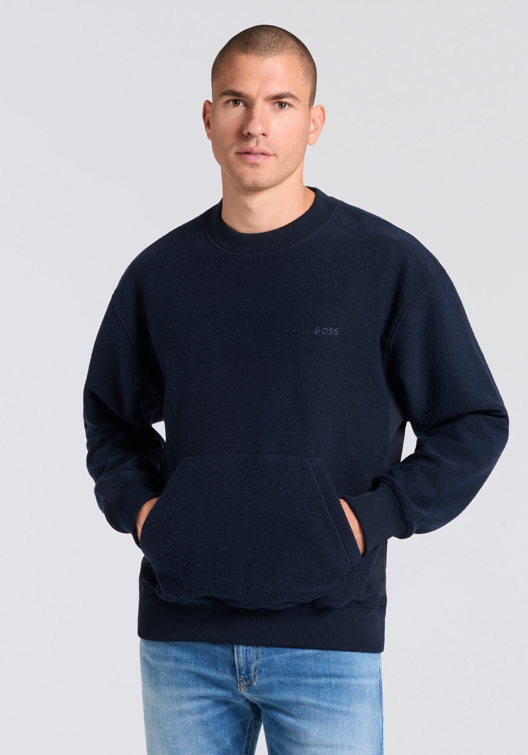 BOSS ORANGE Sweatshirt, Rundhalsausschnitt, Regular Fit, Kängurutasche