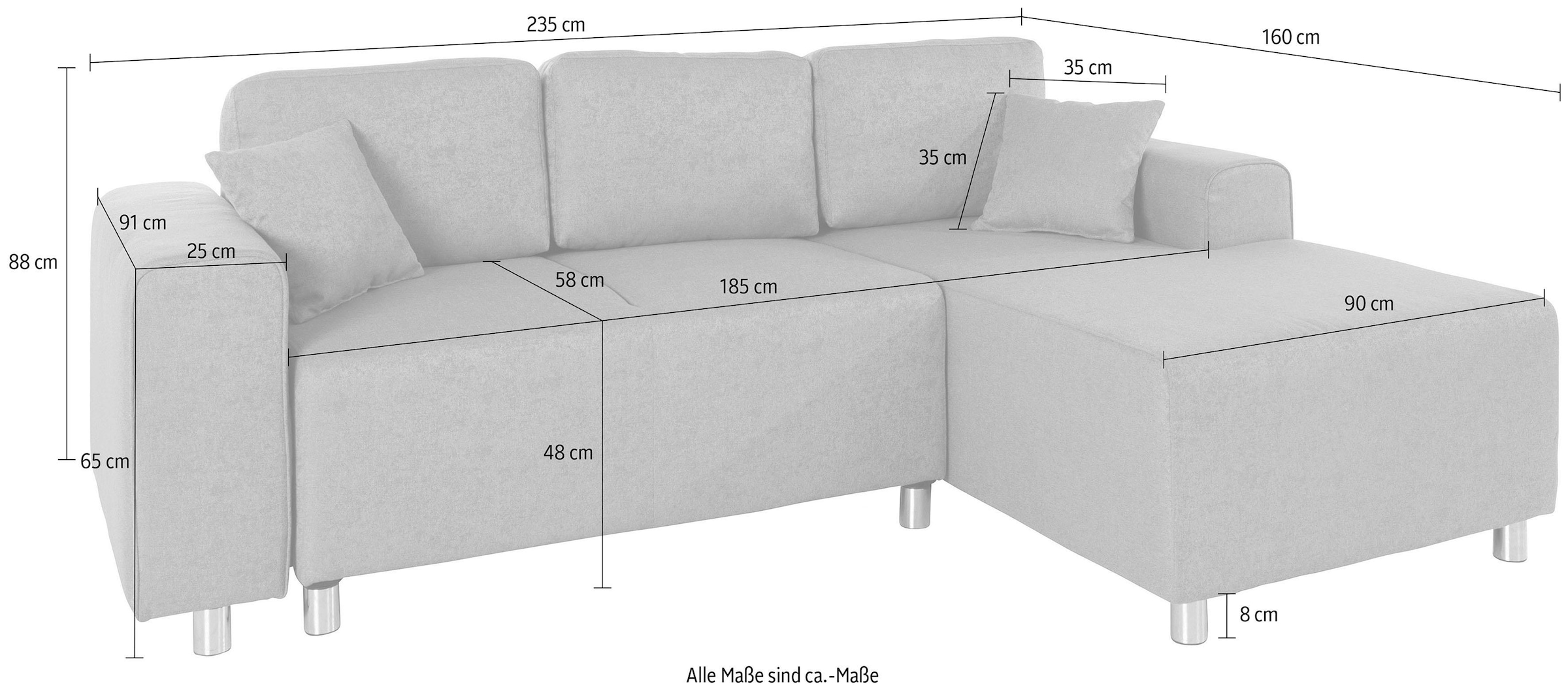 Guido Maria Kretschmer Home&Living Ecksofa »Györ«, L-Form, wahlweise mit Bettfunktion und Bettkasten incl. 2 Zierkissen