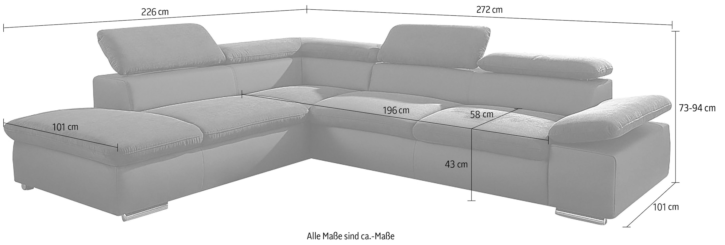 Ecksofa Valantine V, wahlweise mit Bettfunktion