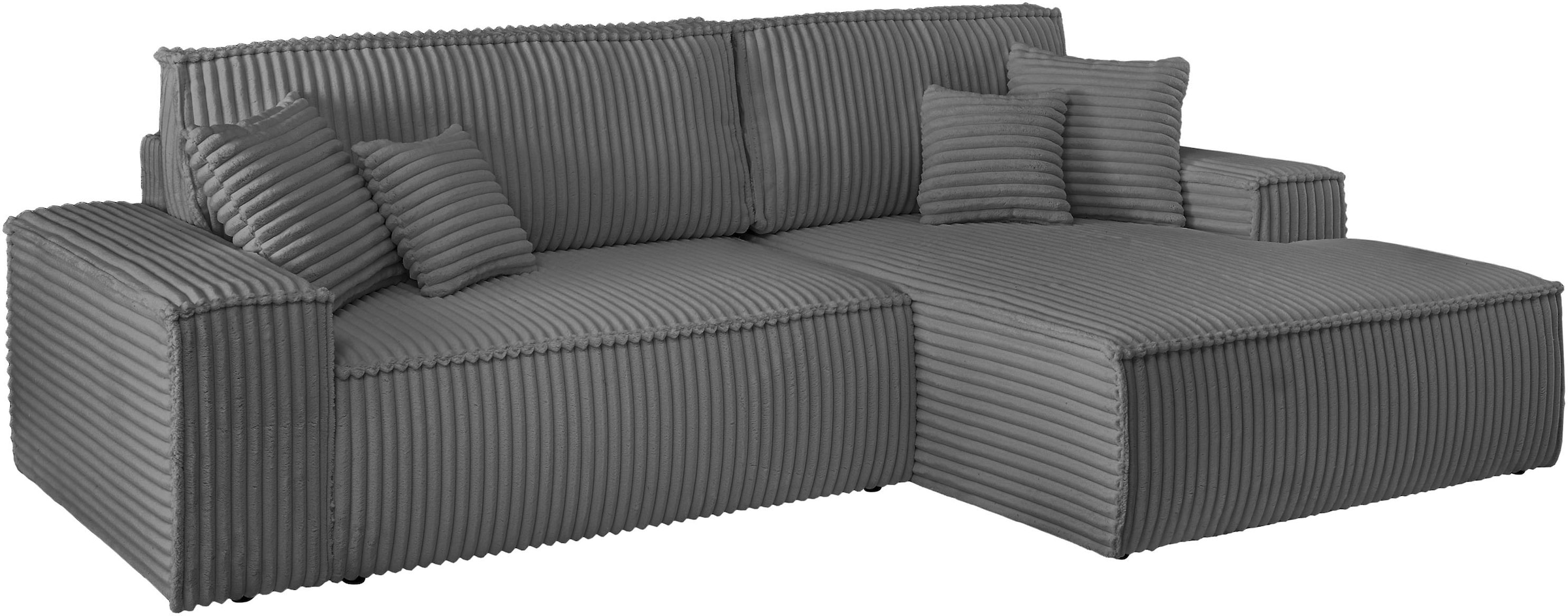andas Ecksofa »Finnley Schlafsofa 267 cm in Bouclé, Struktur fein u. Cord, L-Form,«, Schlaffunktion m. Bettkasten (136/210 cm), Bouclé, Struktur und Cord