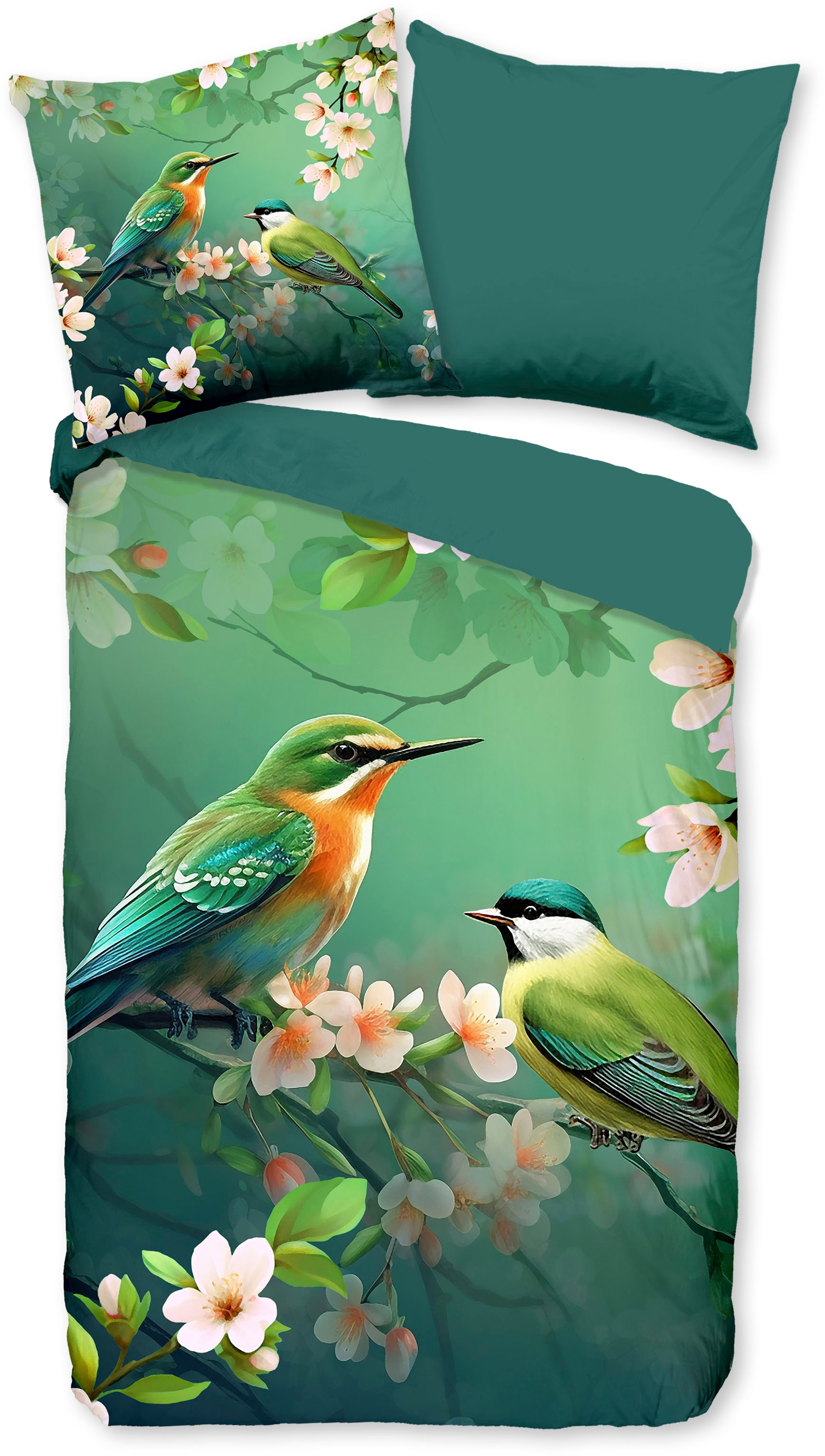 PURE luxury collection Wendebettwäsche »Signi«, 135x200, Pflegeleicht, Reissverschluss, Wendeoptik, Blumen, Vogel, Grün
