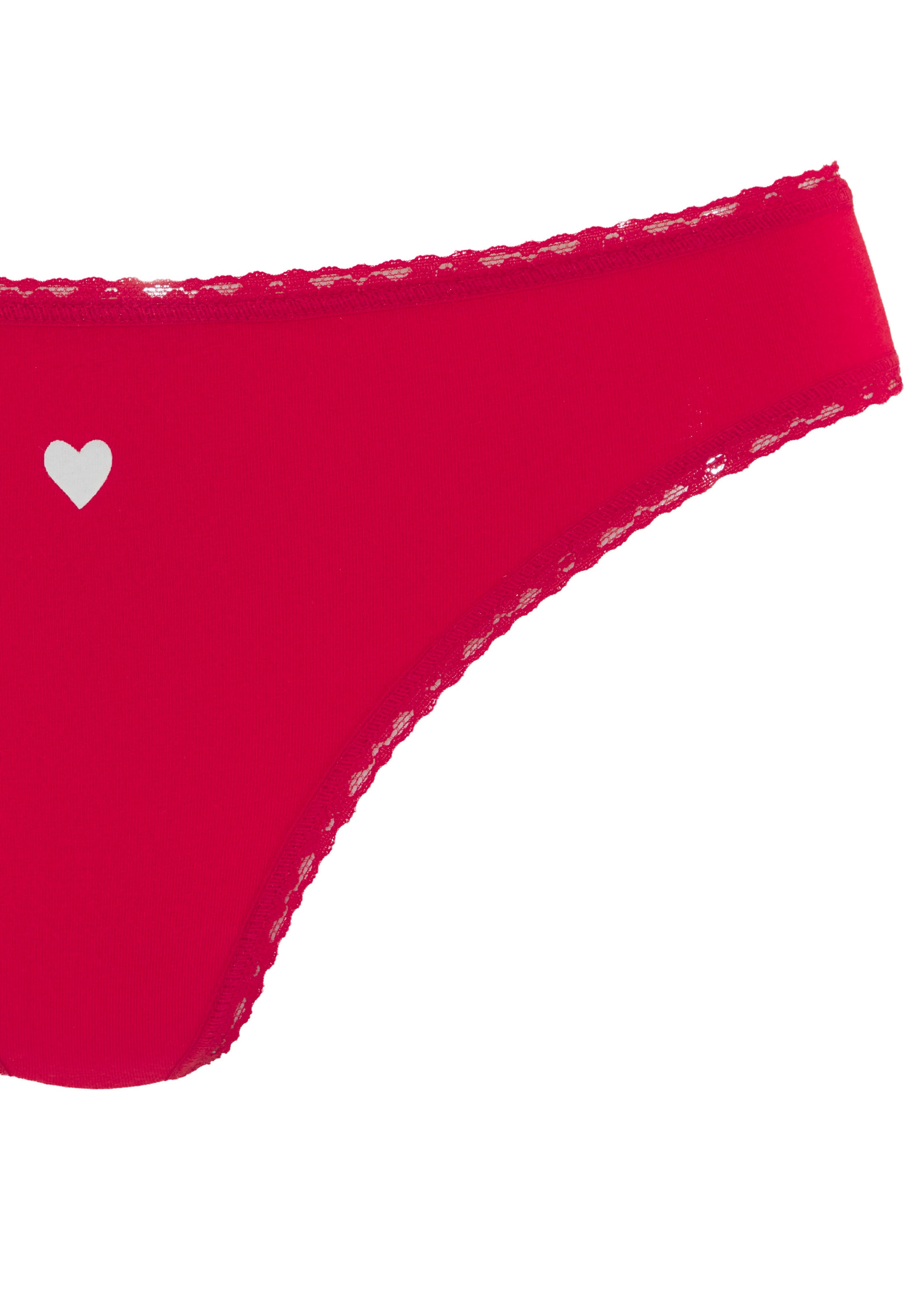 LASCANA String, (5er-Pack), mit süssen Herzchen-Prints und aus elastischer Baumwoll-Qualität