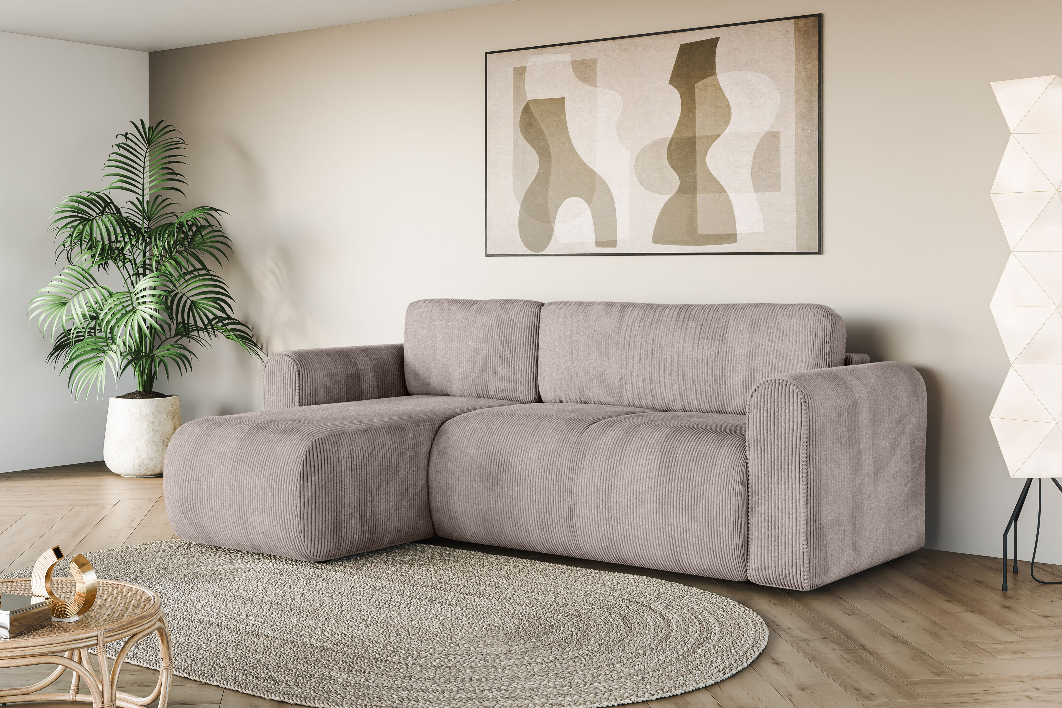GOODproduct Ecksofa "Zacharia wahlweise Schlafsofa mit Bettkasten, B/T/H 250/166/86 cm" L-Form mit Wellenunterfederung, Recamiere beidseitig montierbar
