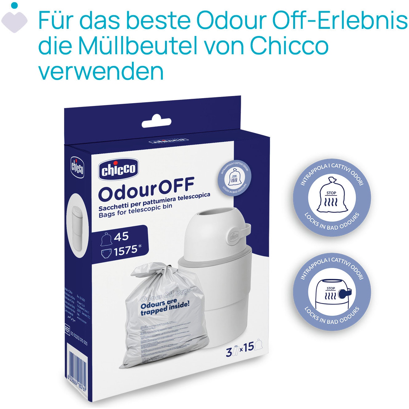Chicco Windeleimer »Odour Off«, inkl. 1 Pack Müllbeutel Odouzr off; teilweise aus recyceltem Material