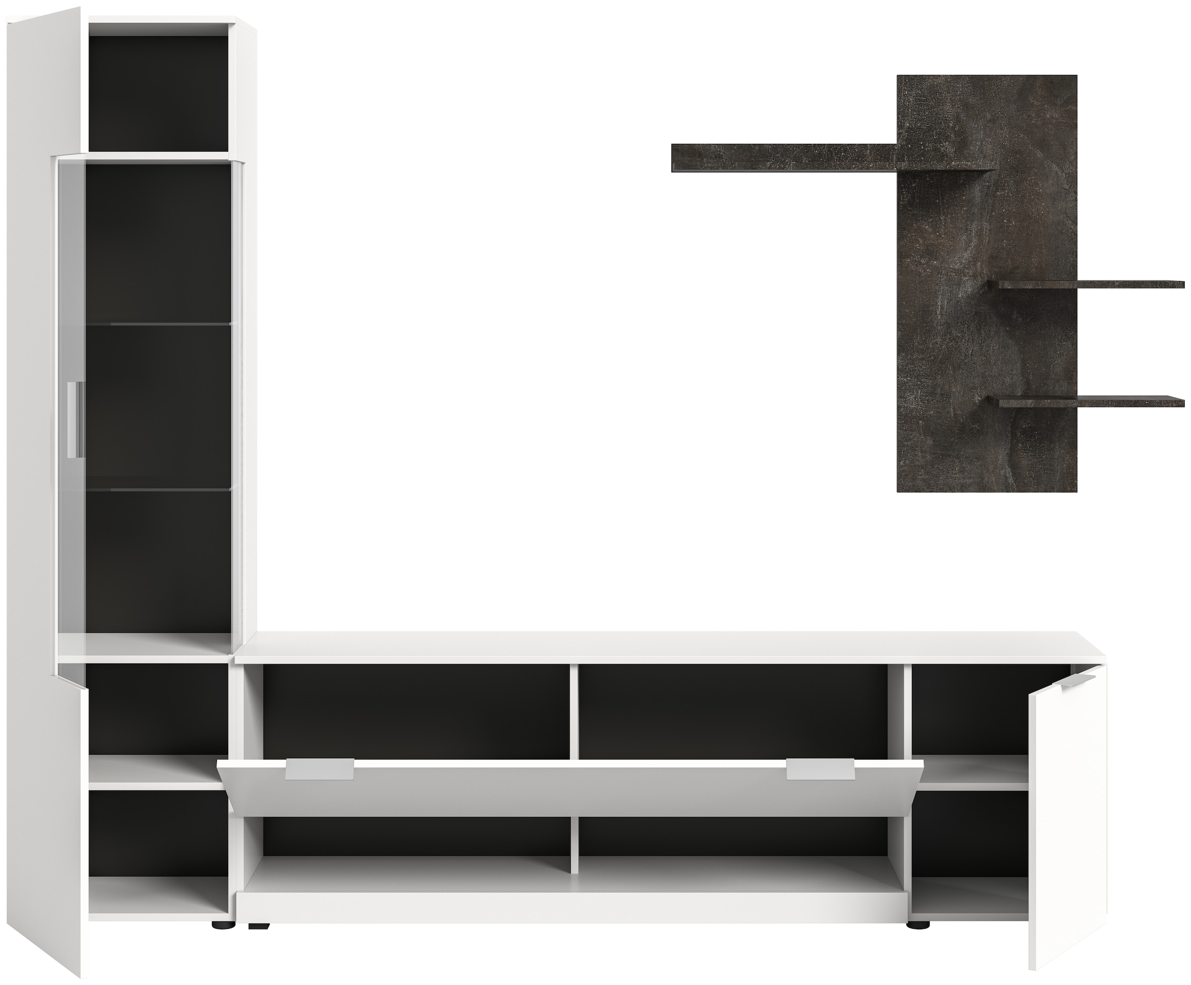 INOSIGN Wohnwand »Porto, Breite 250cm, in Weiss/Beton Nachbildung«, (3 St.), TV-Wand, Mediawand, Lowboard, Vitrine, Wandboard