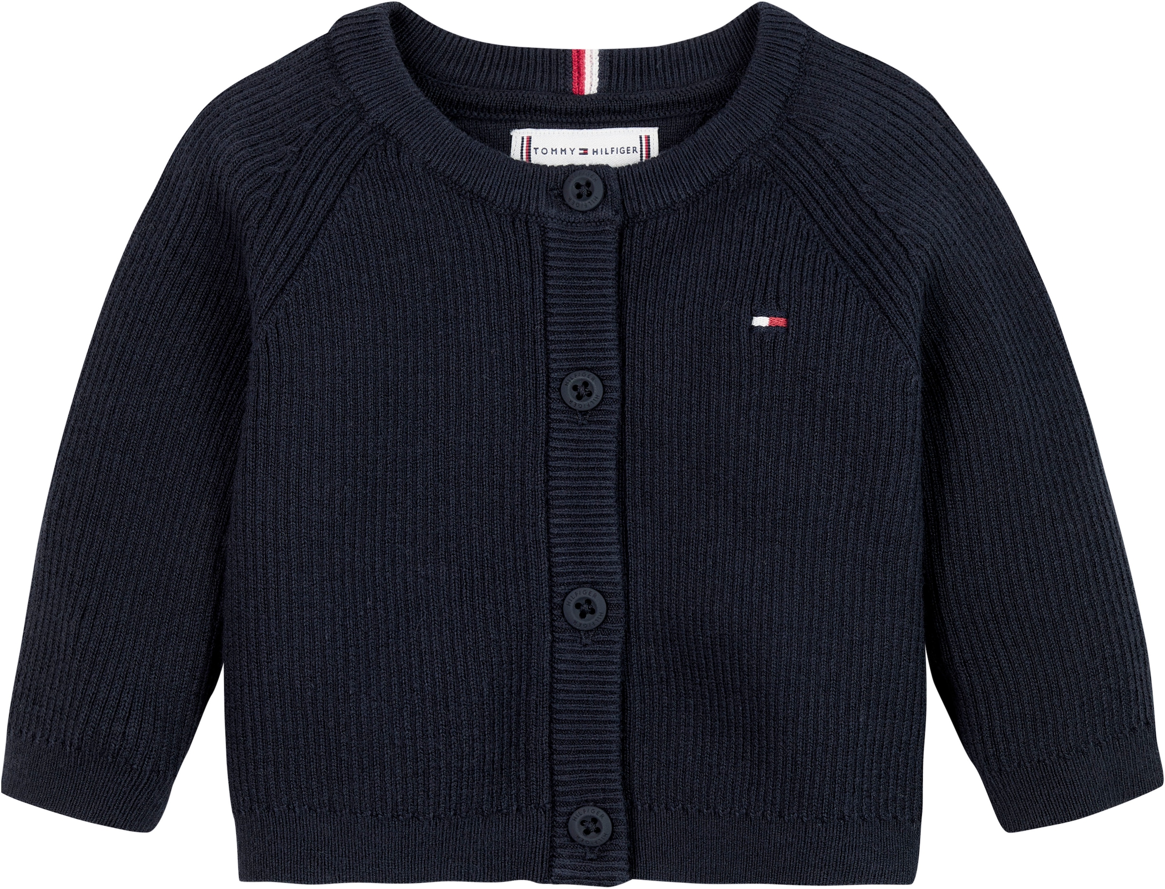 Tommy Hilfiger Strickjacke »ESSENTIAL REGULAR CARDIGAN LS«, Baby bis 2 Jahre mit Logostickerei