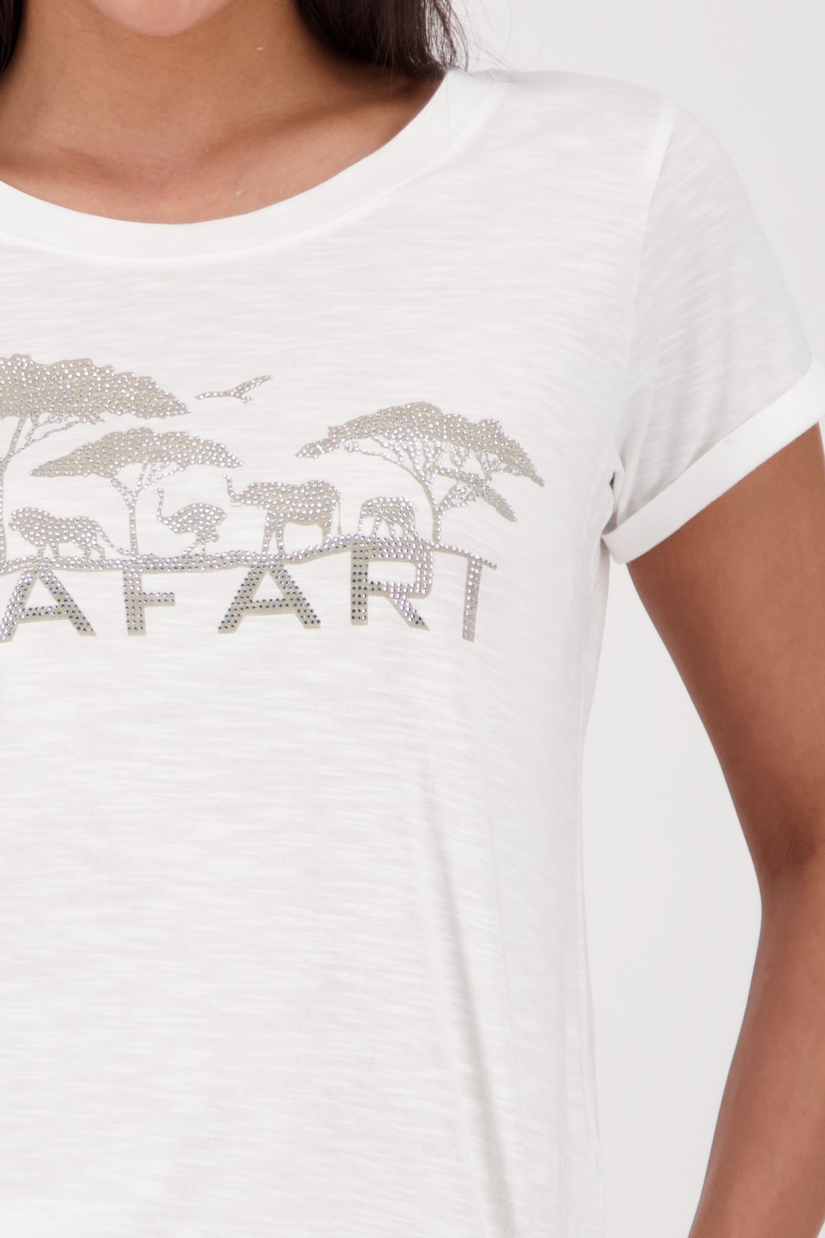 Monari Rundhalsshirt, mit Frontprint und Glitzernieten
