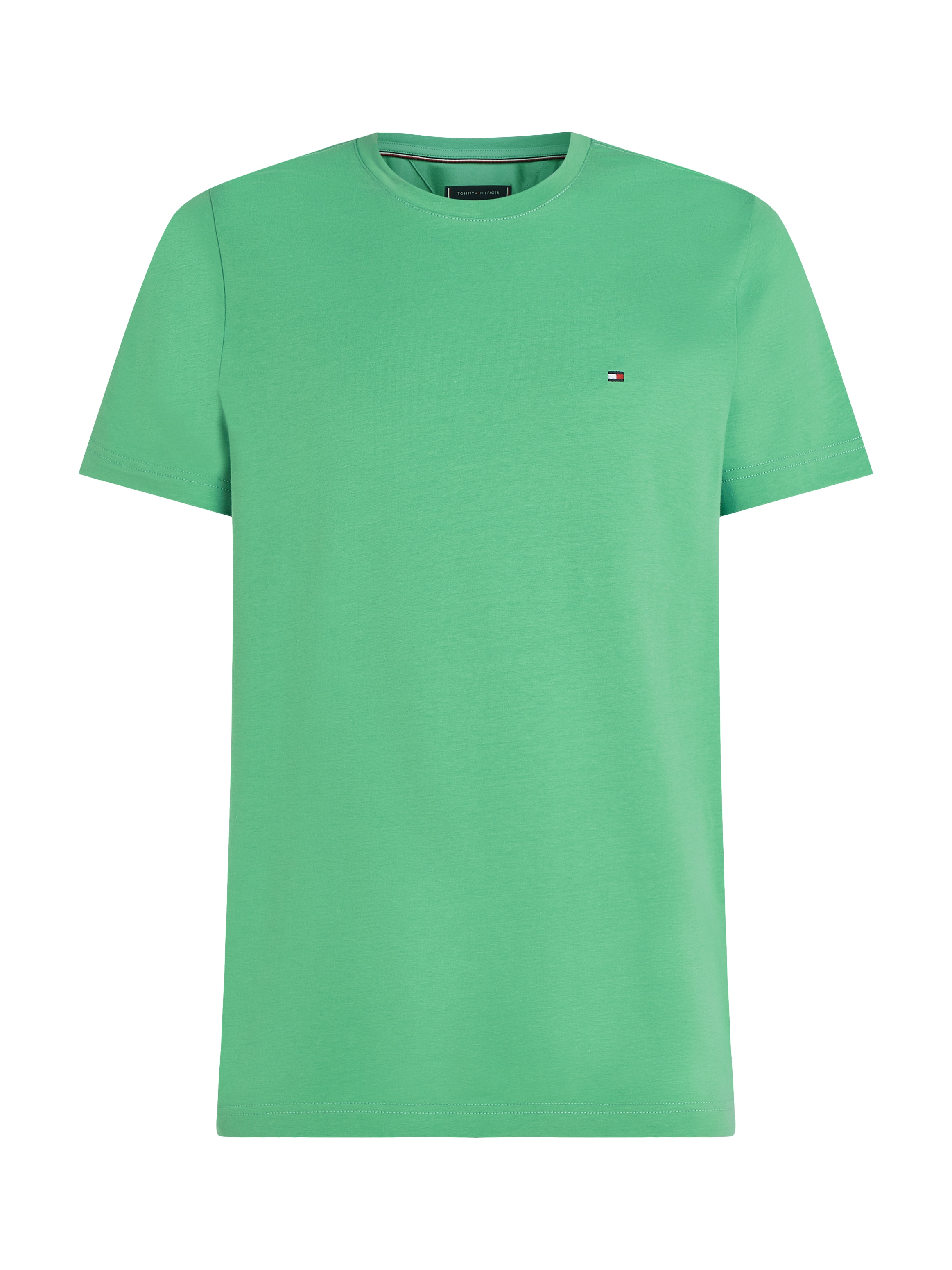 Tommy Hilfiger T-Shirt »STRETCH SLIM FIT TEE mit Rundhals und Logostickerei«, unifarben, casual, slim fit, Baumwollmix, Rundhals