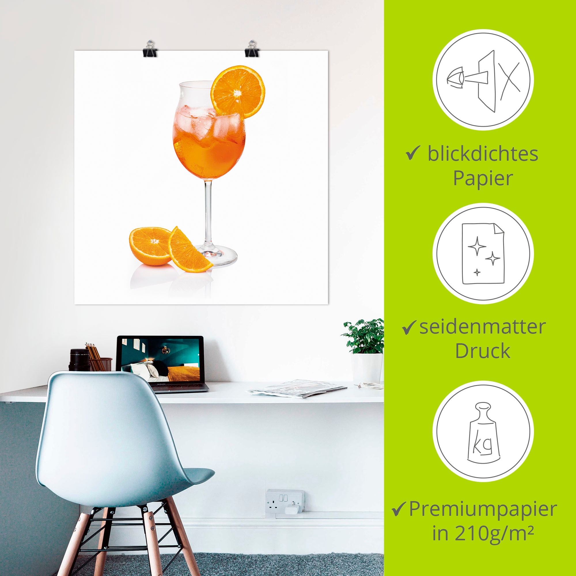 Artland Wandbild »Aperol Spritz mit einer Scheibe Orange«, Getränke, (1 St.), als Alubild, Outdoorbild, Leinwandbild, Poster, Wandaufkleber