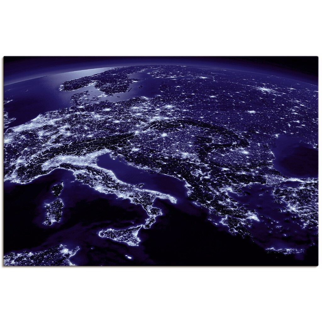 Artland Wandbild »Südliches Europa vom Weltraum Blau«, Weltall & Kosmos, (1 St.), als Alubild, Leinwandbild, Wandaufkleber oder Poster in versch. Grössen