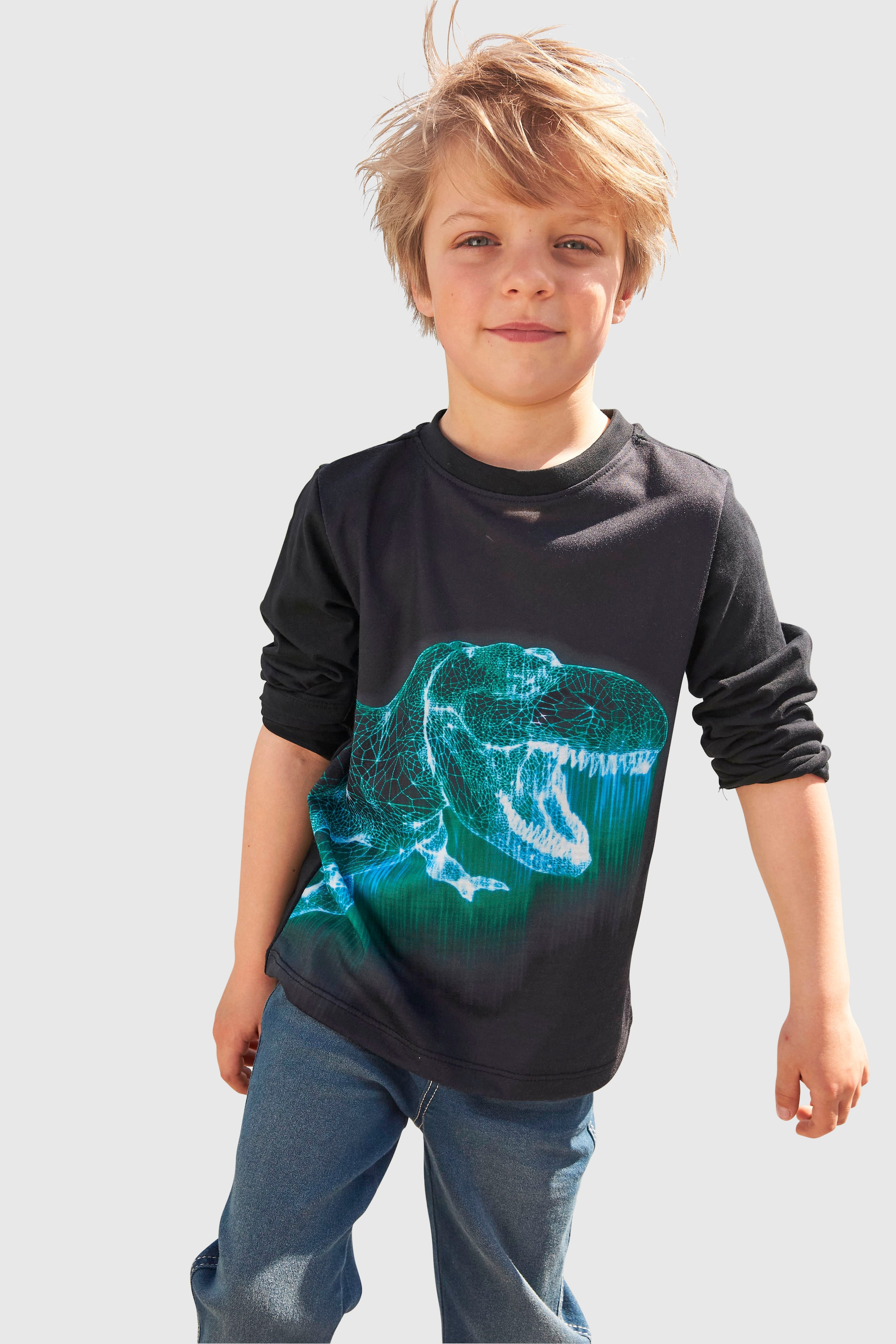 KIDSWORLD Langarmshirt »GREEN DINO«, langärmlig, mit trendigem Druck, Rundhalsausschnitt, aus...