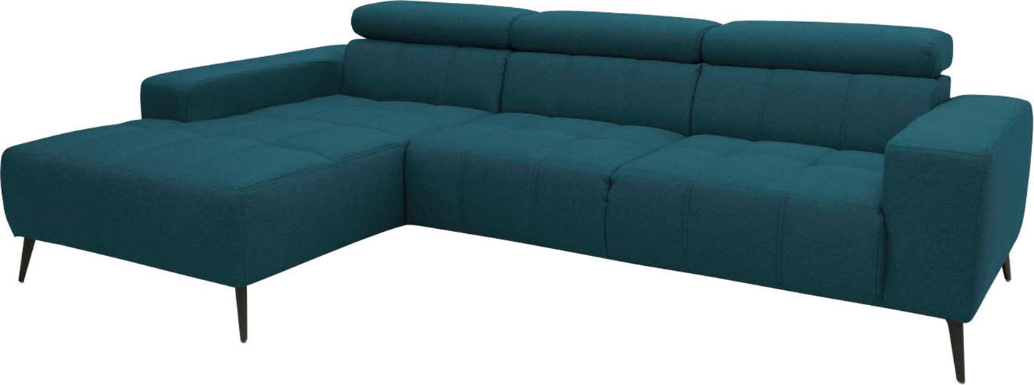 DOMO collection Ecksofa »Trento L-Form, mit Kufenfuss oder Einzelfuss«, wahlweise mit Kopfteilverstellung, Recamiere links/rechts bestellbar