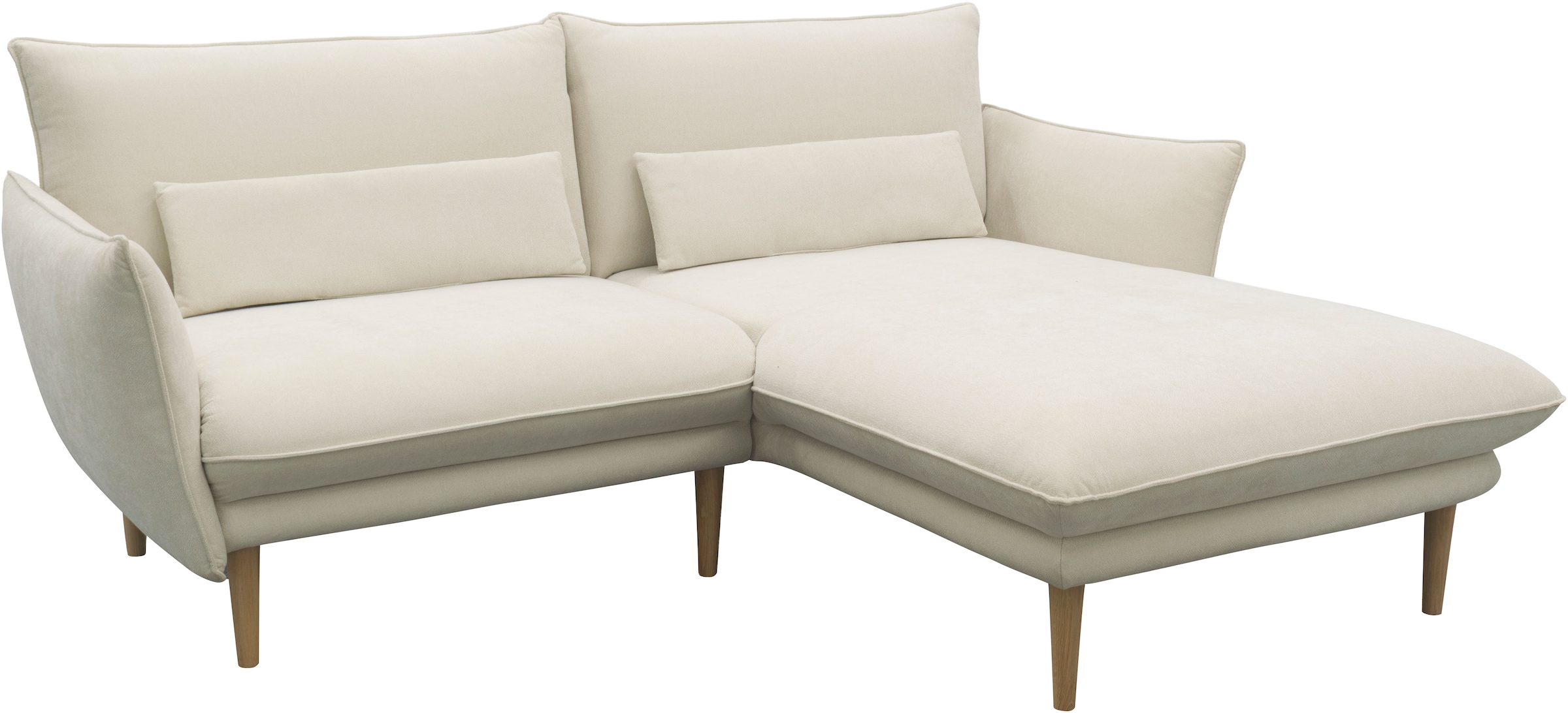 DOMO collection Ecksofa »Leuven kompakte Stellmasse, Breite 200 cm, schmale Armlehnen, L-Form«, angenehm feste Polsterung, bodenfrei, 19 cm hohe Holzfüsse