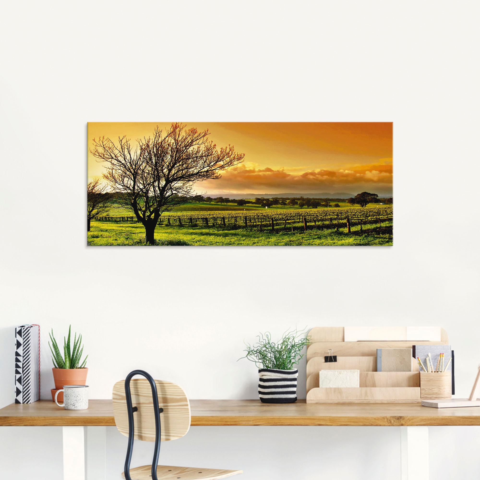 Artland Glasbild »Landschaft mit Weinbergen«, Felder, (3 St.), in verschiedenen Grössen