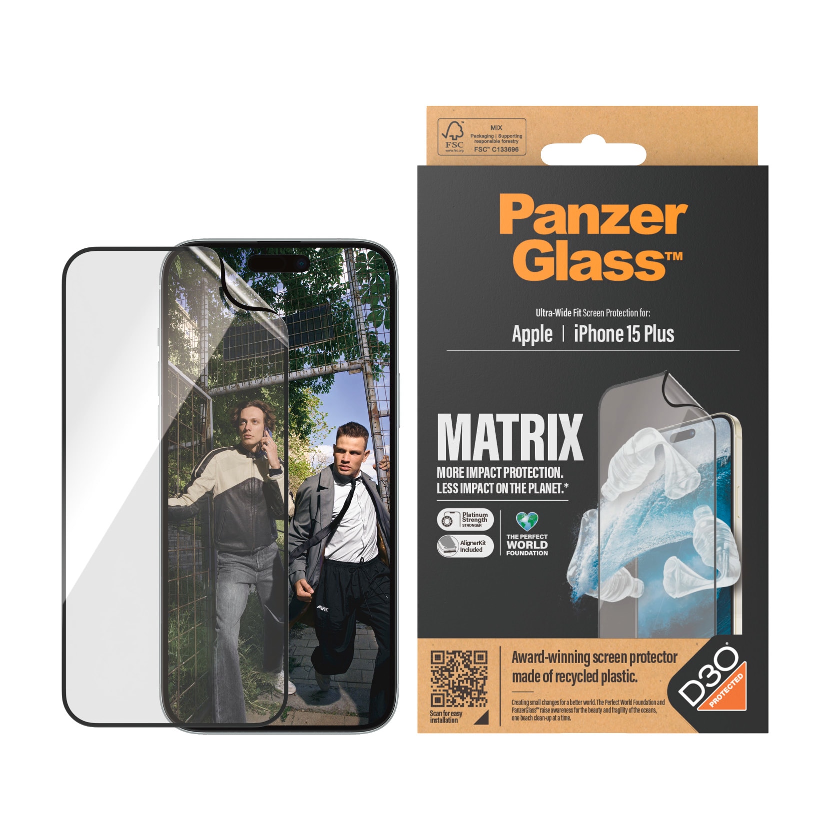 PanzerGlass Displayschutzfolie »MATRIX Protection Film mit D3O«, für iPhone 15 Plus, Ultra Wide Fit
