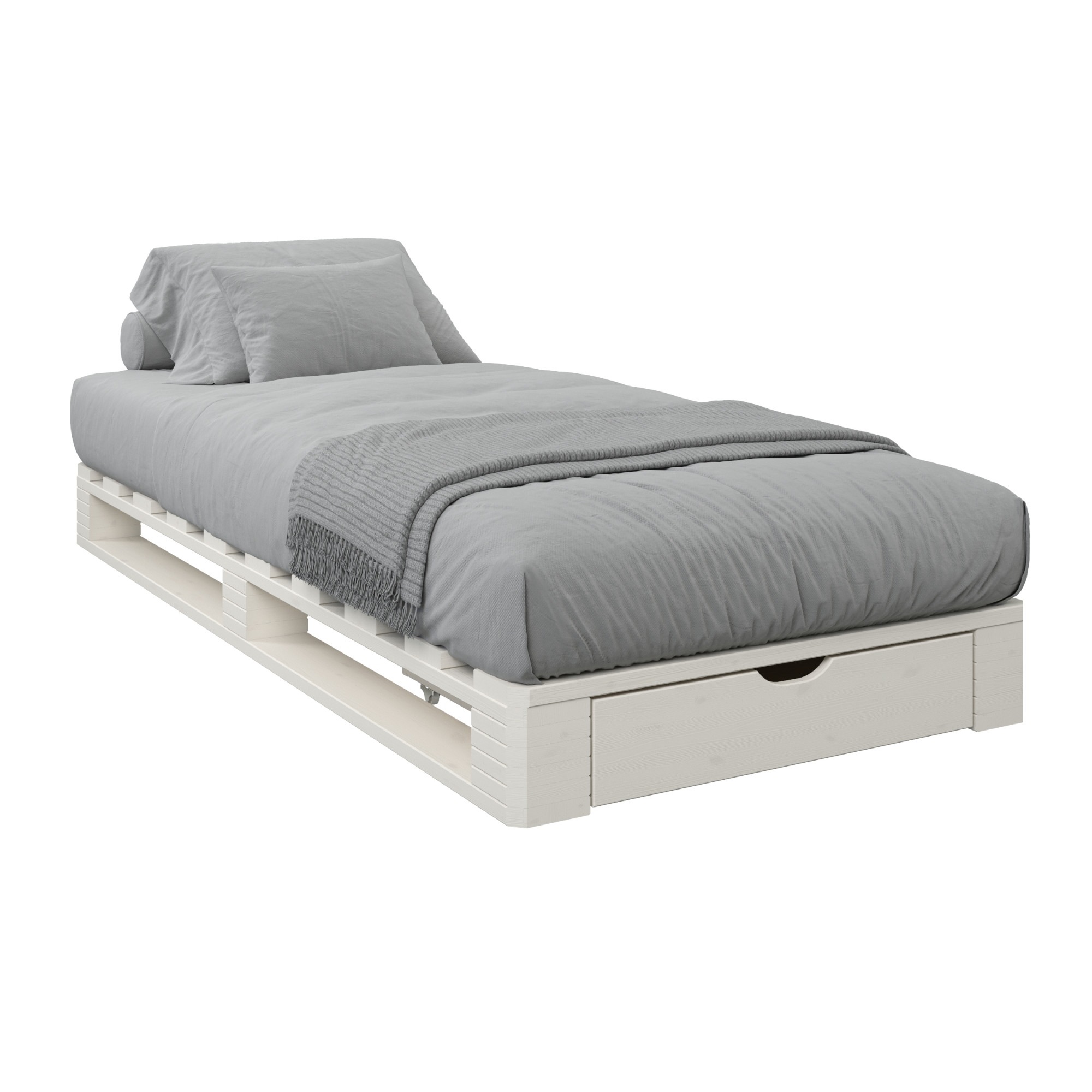 GOODproduct Palettenbett ""ALASCO " Mit Schublade" zertifiziertes Massivholz, erweiterbar zum Doppel- oder Familienbett