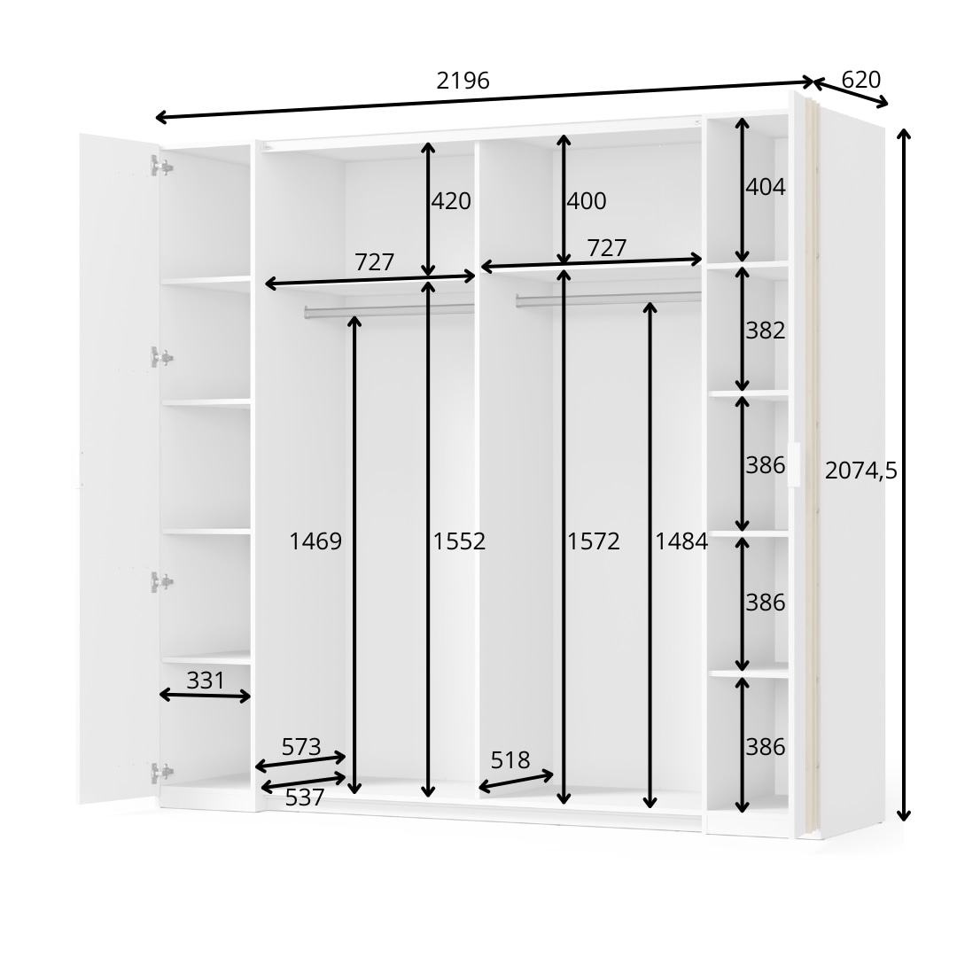 Home affaire Kleiderschrank »Kleiderschrank Calera mit Spiegel, 10 Einlegeböden und Kleiderstange«, Garderobe mit 2 Schwebetüren und 2 Drehtüren, BxHxT 219,6x207,5x62 cm
