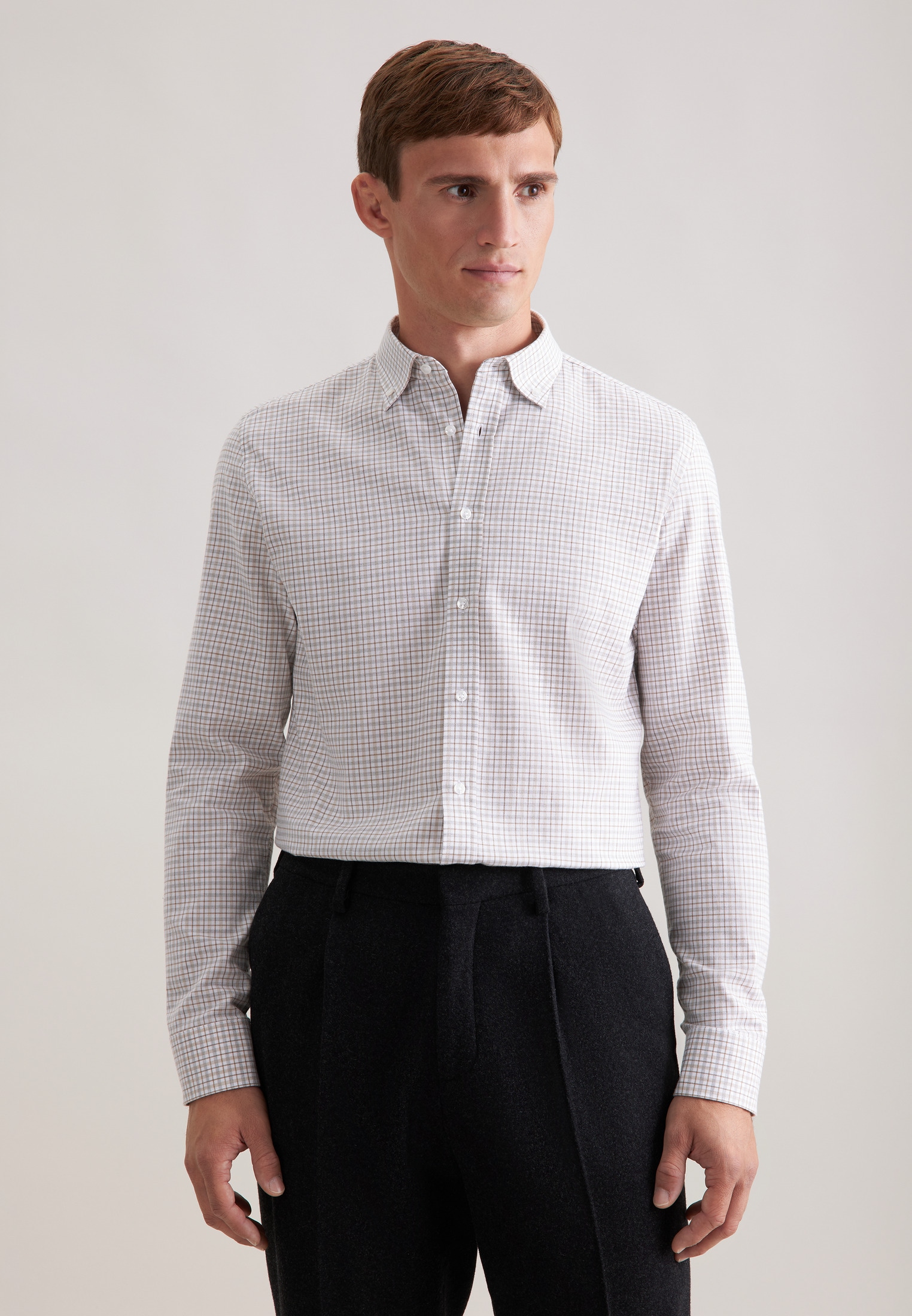 seidensticker Flanellhemd "Schwarze Rose" Shaped 1/1 Button-Down-Kragen Karo