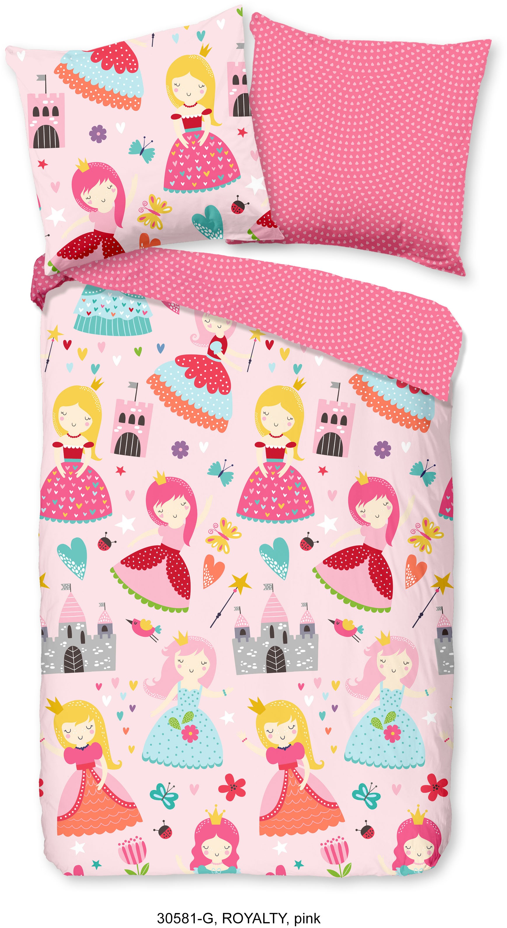 good morning Kinderbettwäsche »Royalty«, Baumwolle, 135x200, Reissverschluss, Wendeoptik, Kind, Mädchen, Rosa