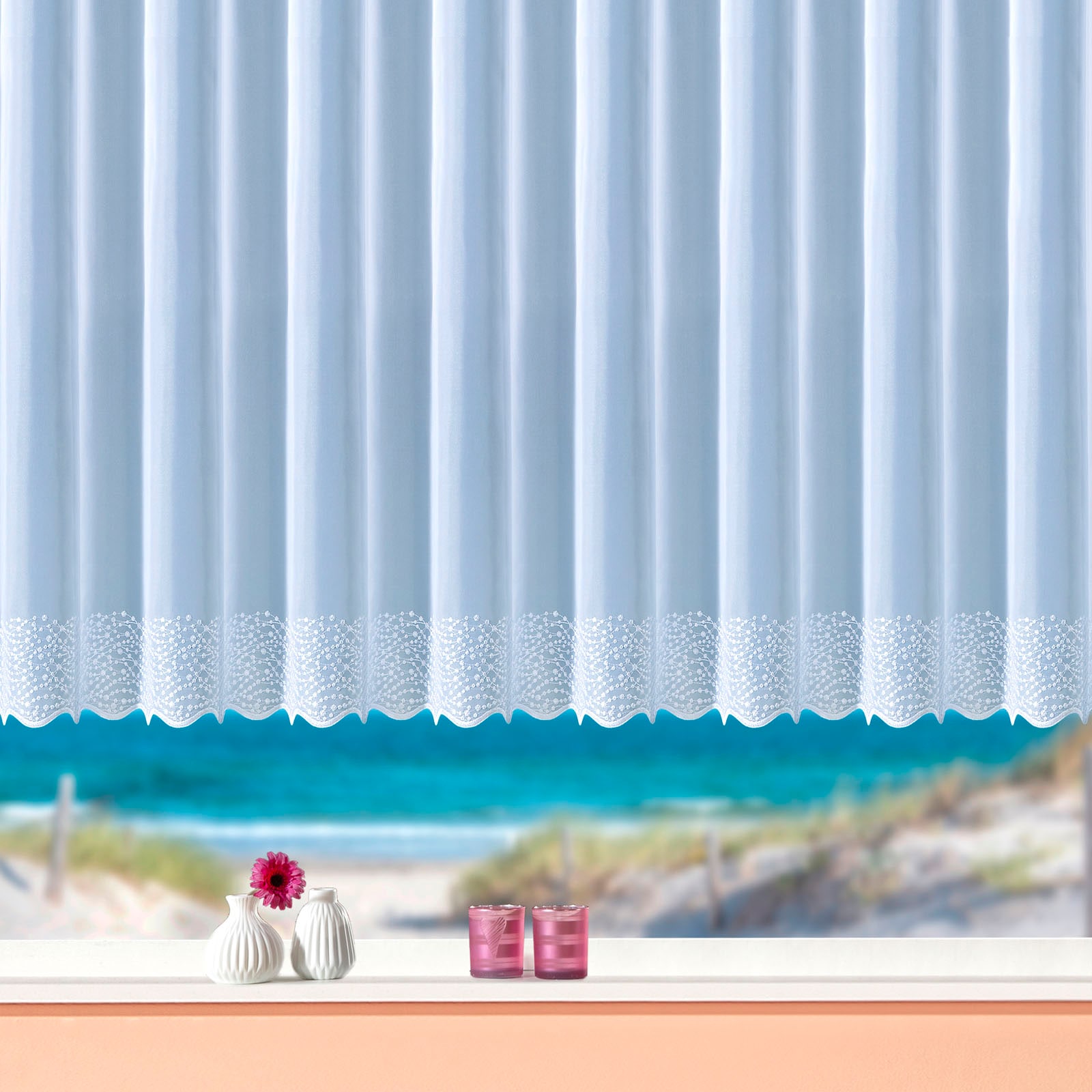 Weckbrodt Gardine »Duisburg« Kräuselband 1 Stk. tlg. echte Stickerei, Voile, transparent, Bordüre, Kante, gebogt, Store