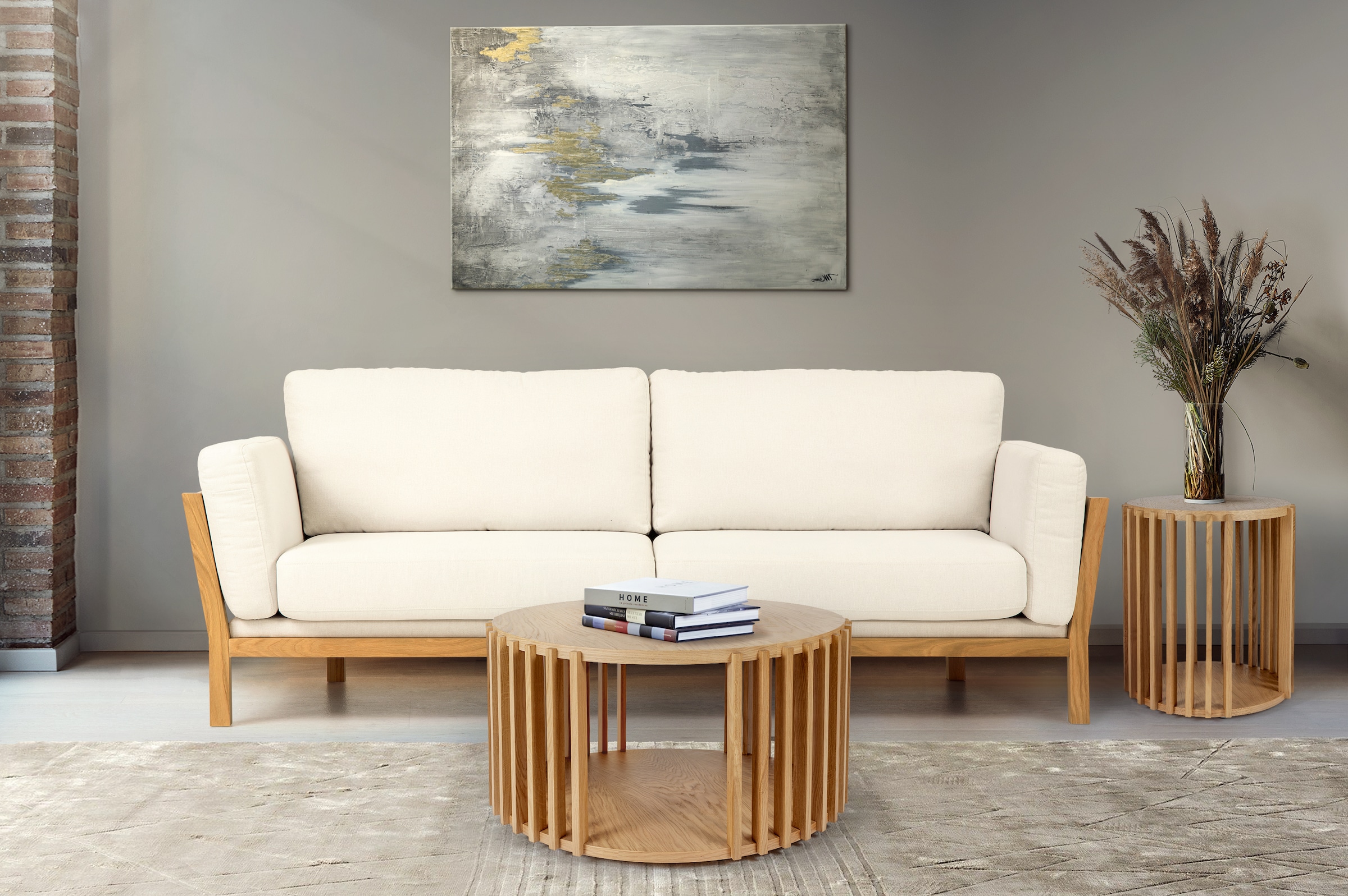 Woodman Beistelltisch »Drum, Breite/Tiefe/Höhe: 53/53/58 cm«, Holzfurnier aus Eiche, Sprossen aus massiver Eiche, FSC®