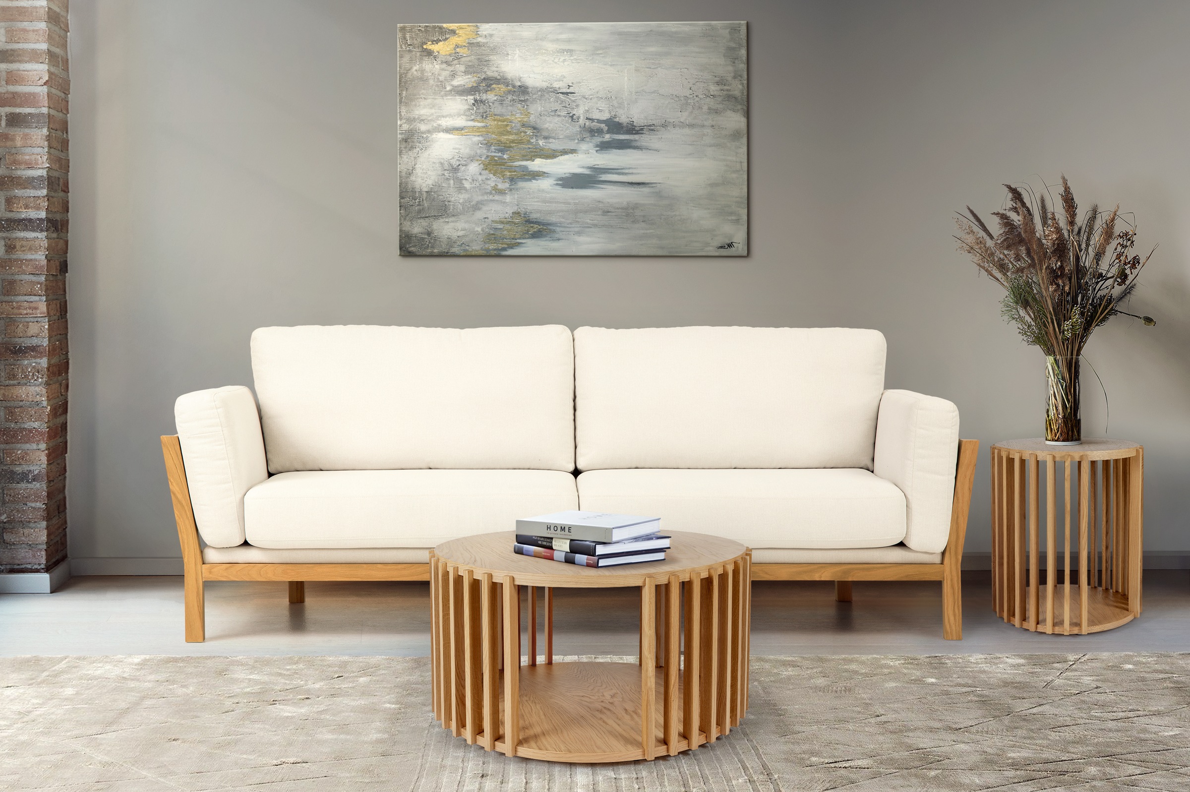 Woodman Beistelltisch "Drum, Breite/Tiefe/Höhe: 53/53/58 cm" Holzfurnier aus Eiche, Sproßen aus massiver Eiche, FSC