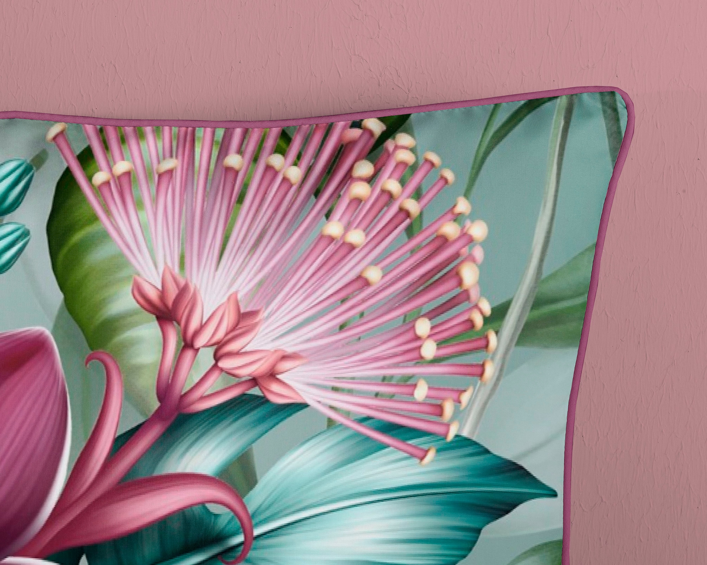 Descanso Wendebettwäsche »Allison«, Baumwolle, Satin, 135x200, Biese, Reissverschluss, Wende, Blumen Grün