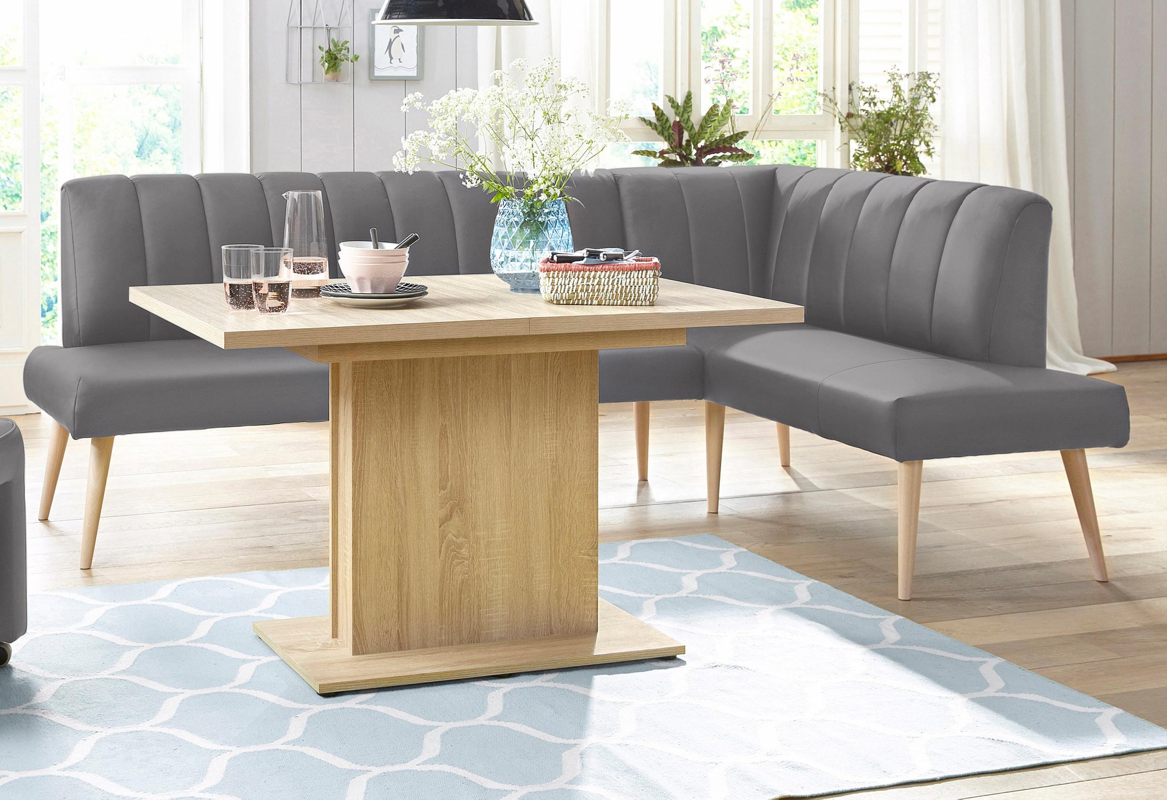 exxpo - sofa fashion Eckbank »Costa, moderne Rückensteppung, bequem und elegant, hoher Holzfuss«, hochwertig verarbeitet, Frei im Raum stellbar