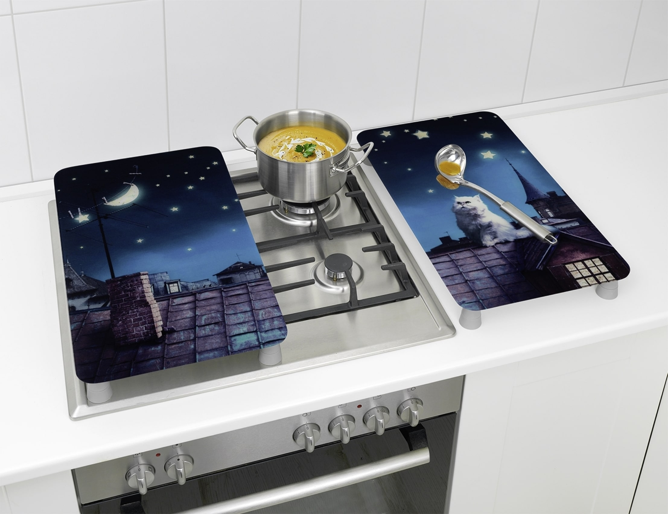Maximex Herd-Abdeckplatte »Universal Modell Moon Cat«, (Set, 2 tlg.), Herdabdeckung für alle Herdarten, kratzfest, mit rutschfesten Füssen