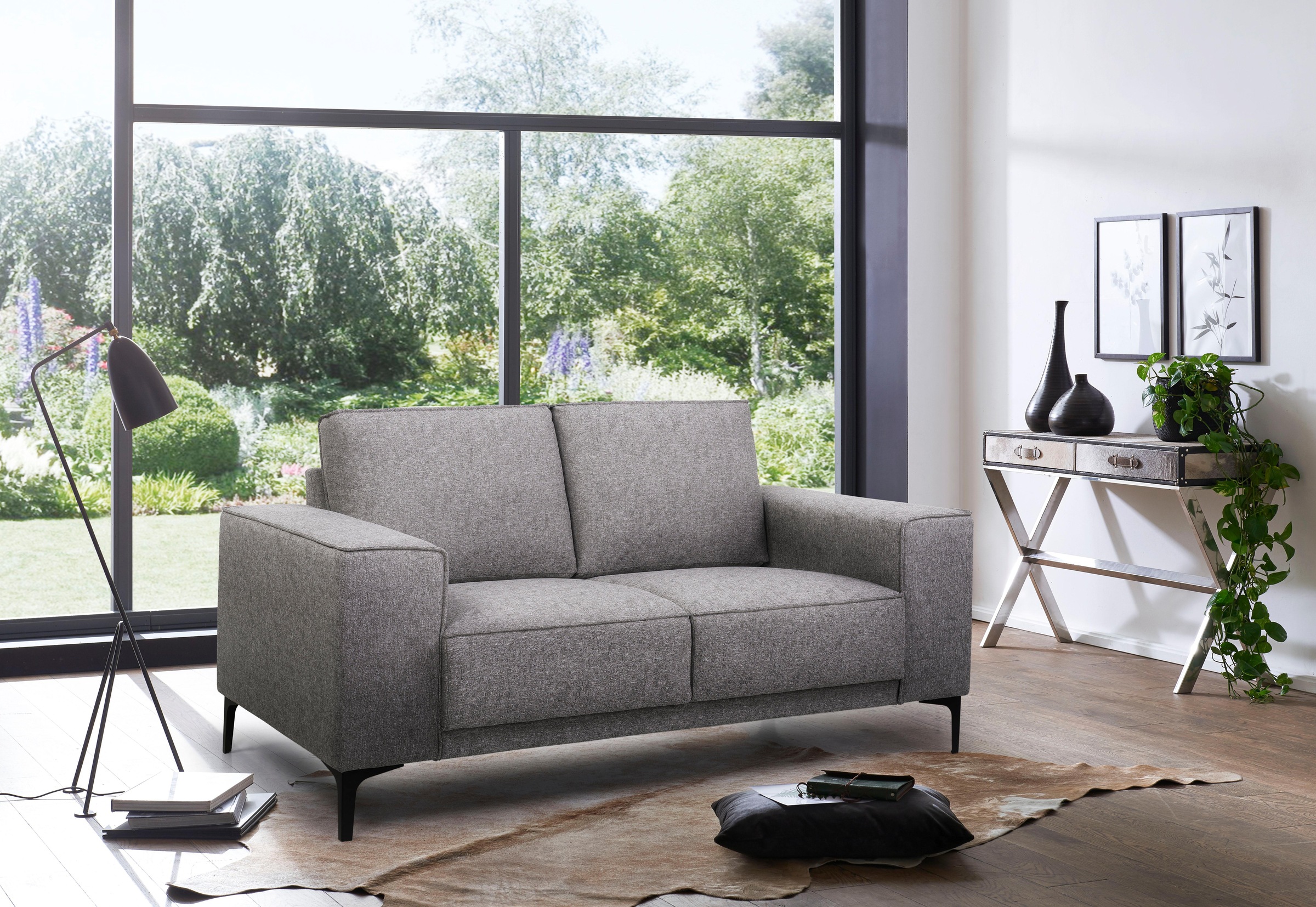 Places of Style 2-Sitzer »Kompaktsofa Oland, Struktur, Flachgewebe, Luxus-Microfaser, Boucle«, 164 cm, Wellenunterfederung, Skandi-Design, Metallfüsse