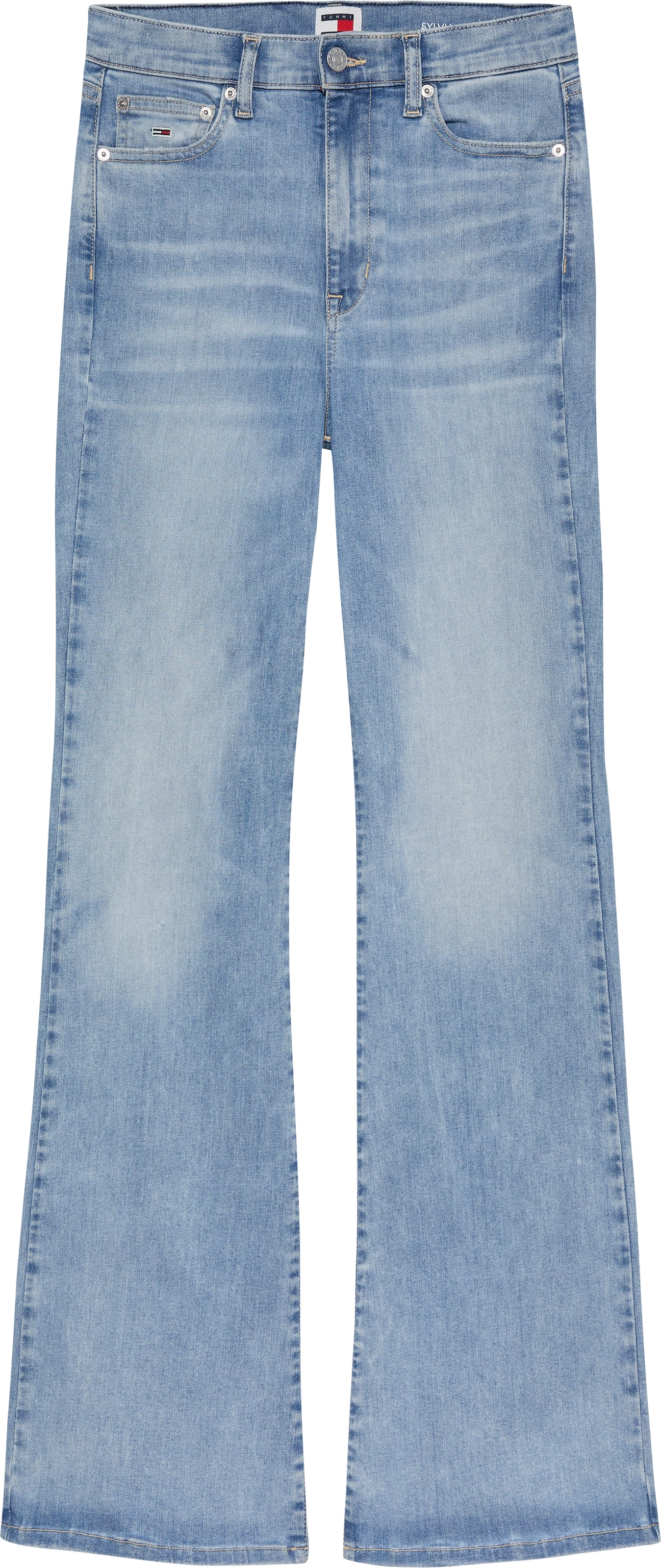 Tommy Jeans Schlagjeans »Tommy Jeans SYLVIA - High waist - Flared Denim Jeans«, mit Logostickereien und Nieten