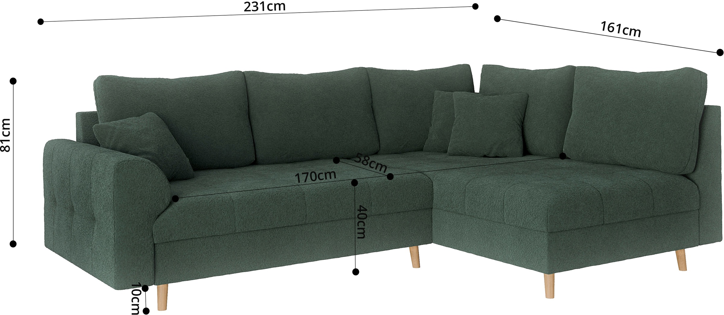 Home affaire Ecksofa »CHARRE L-Form mit Ottomane, Masse B/T/H: 231/161/81 cm«, feine Steppung, lose Rücken- und Zierkissen, auch in Cord und Bouclé