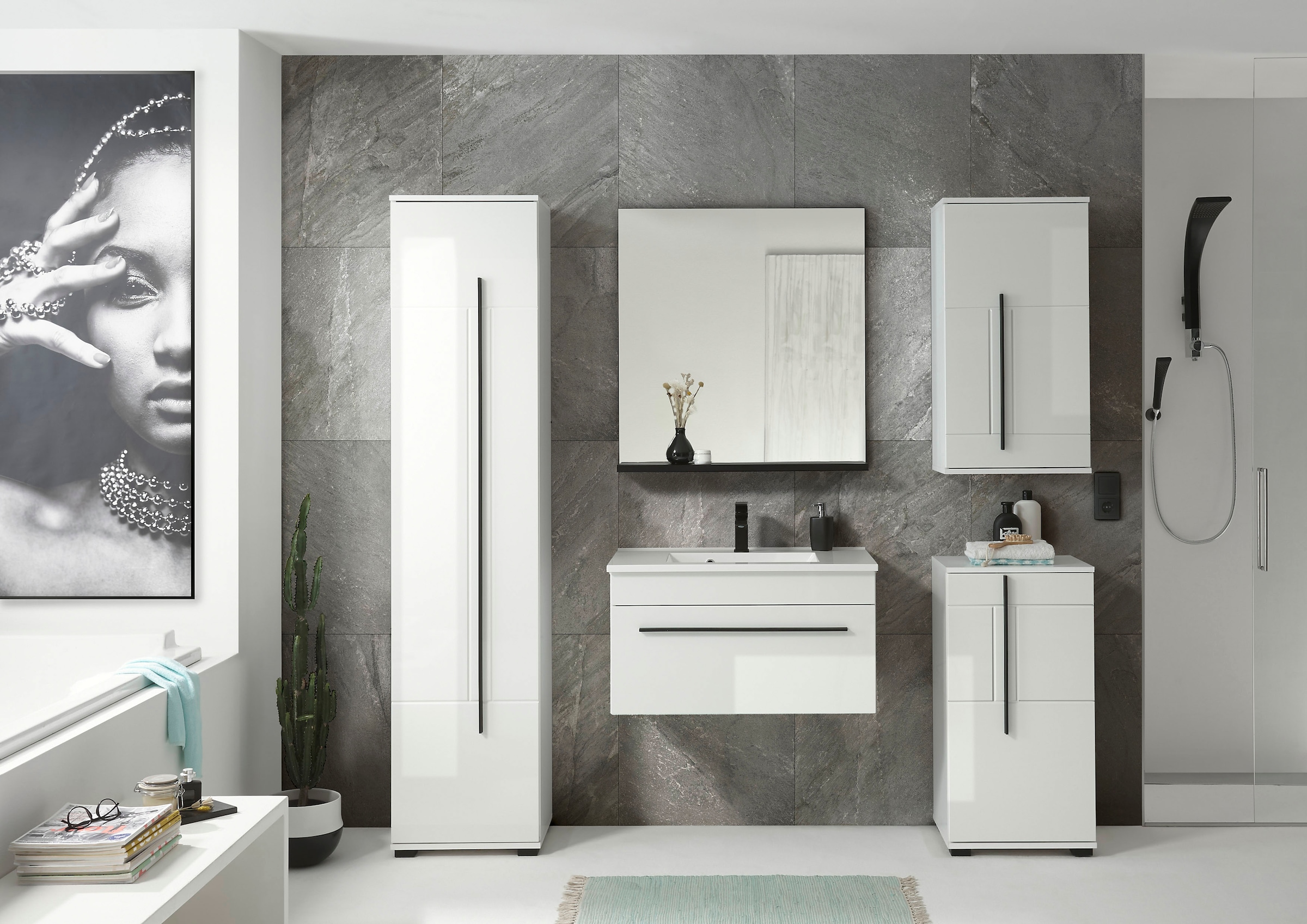 INOSIGN Waschtisch »Cantara, Waschtisch inkl. Waschbecken, modernes Design«, mit schwarzen Griffen, ausreichend Stauraum