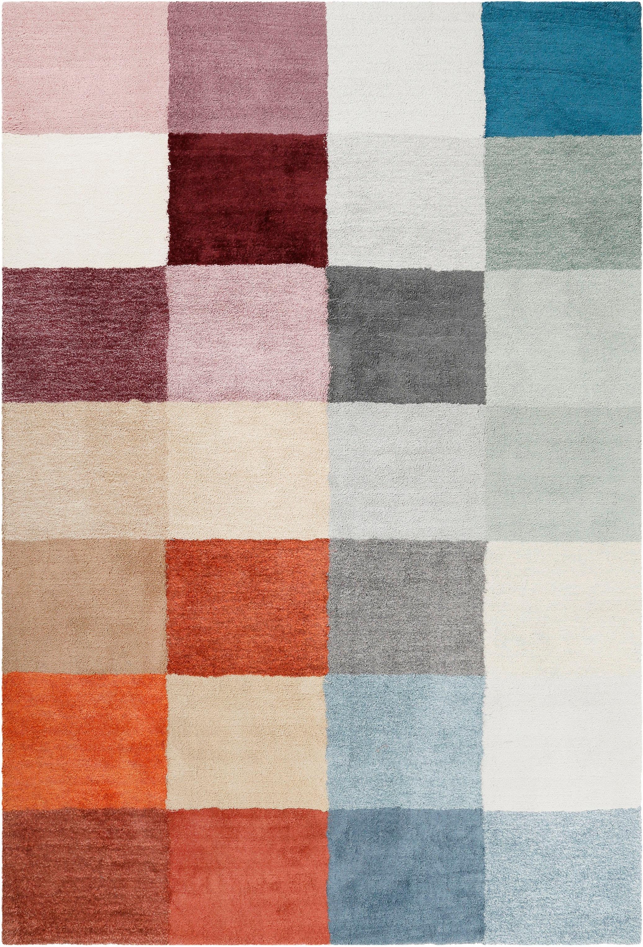 Esprit Teppich »Loft Karo«, rechteckig, 20 mm Höhe, Wohnzimmer, bunt kariert, sehr weicher Flor, dicht gewebt, robust
