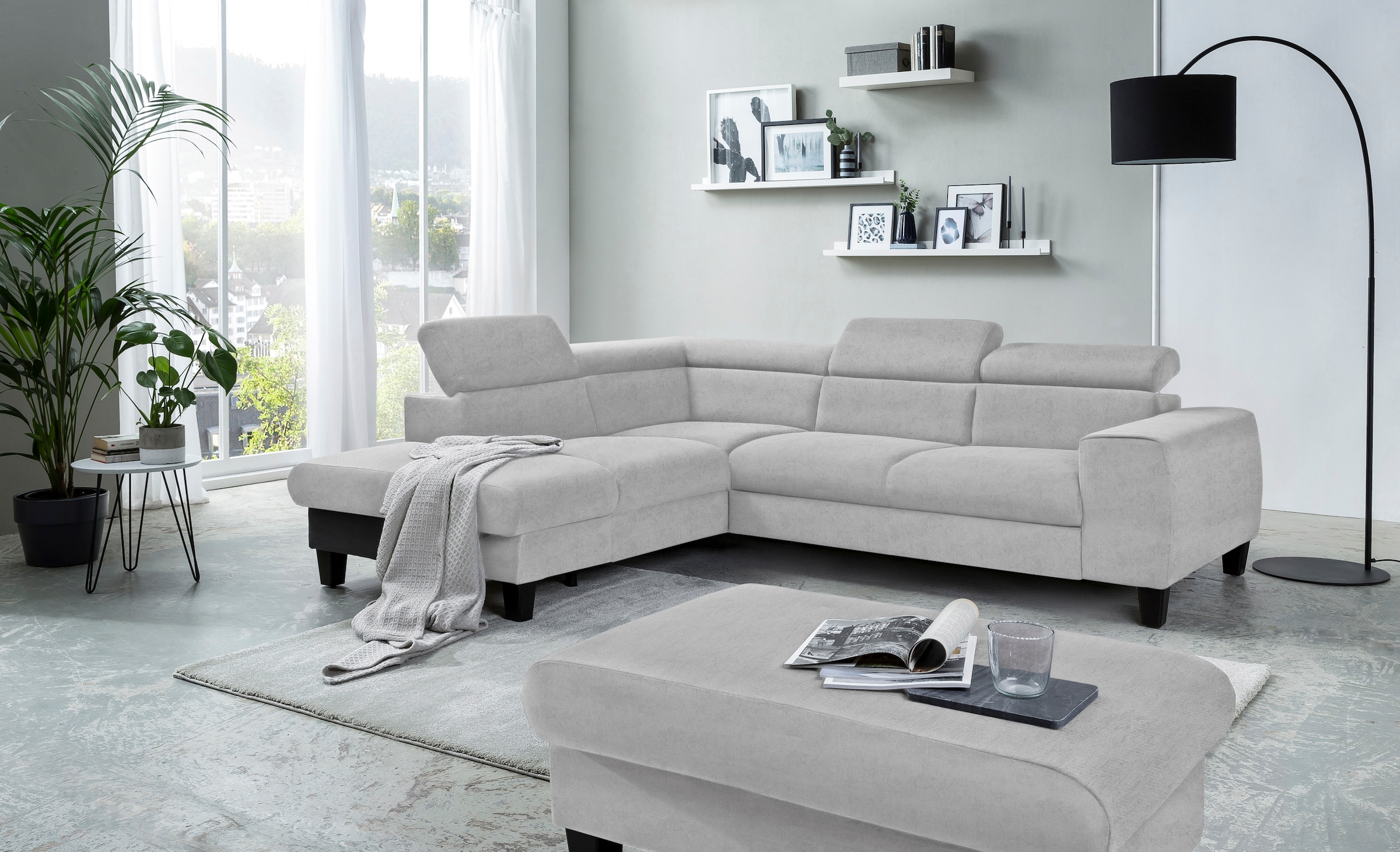 COTTA Ecksofa »Morven L-Form mit Kopfteilverstellung«, wahlweise mit Bettfunktion, Bettkasten & Wireless-Charger