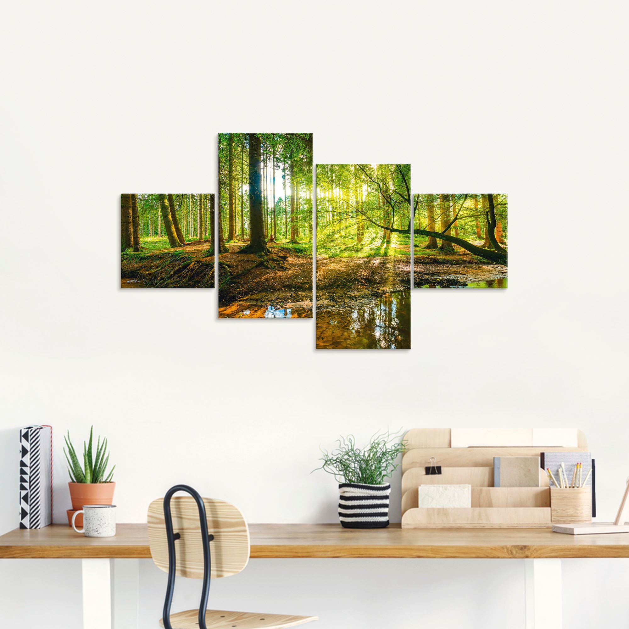 Artland Glasbild »Wald mit Bach«, Wald, (4 St.), in verschiedenen Grössen