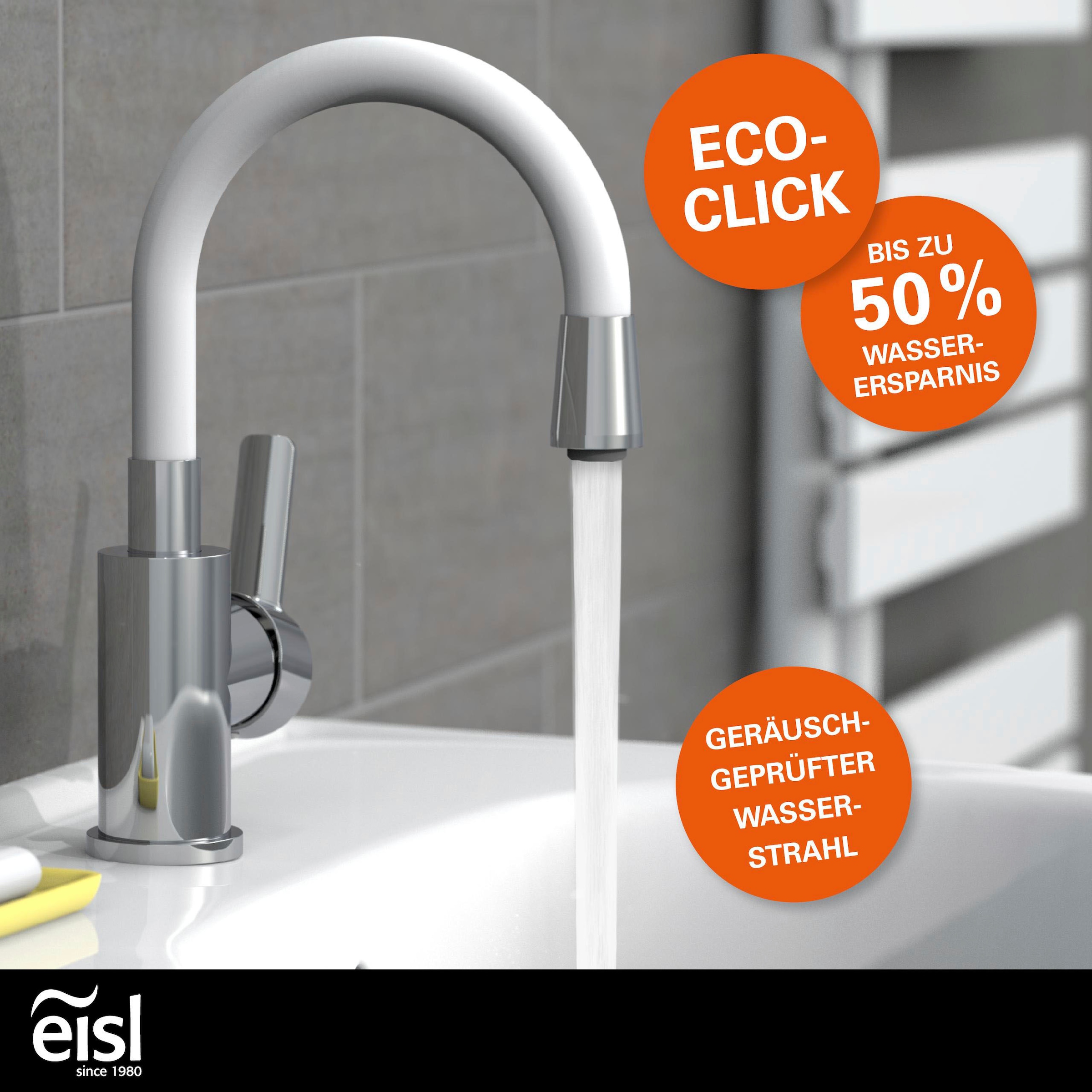 Eisl Waschtischarmatur »Flexo«, energiesparender Wasserhahn, Mischbatterie Waschbecken, in Weiss/Chrom