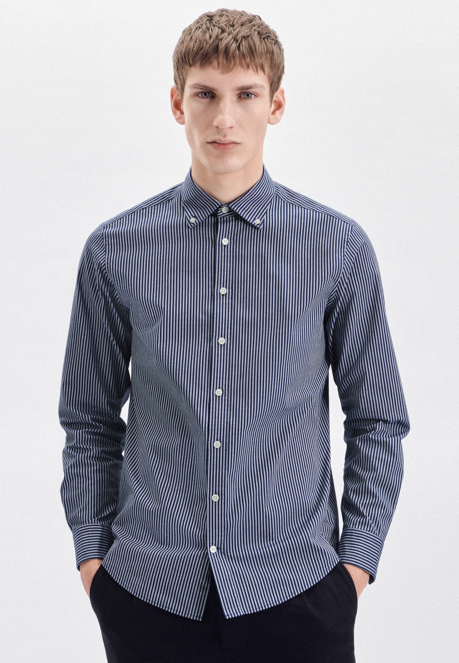 seidensticker Businesshemd »Schwarze Rose« Regular 1/1 Button-Down-Kragen Streifen