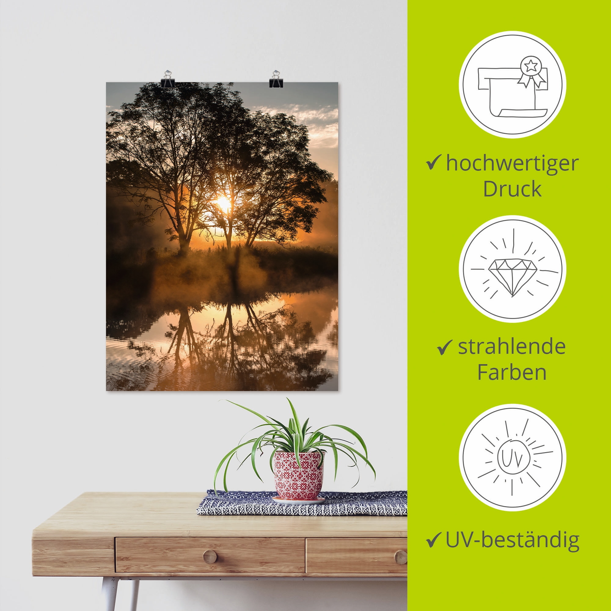 Artland Poster »Früh morgens, wenn der Tag erwacht«, Gewässer, (1 St.), als Alubild, Leinwandbild, Wandaufkleber oder Poster in versch. Grössen