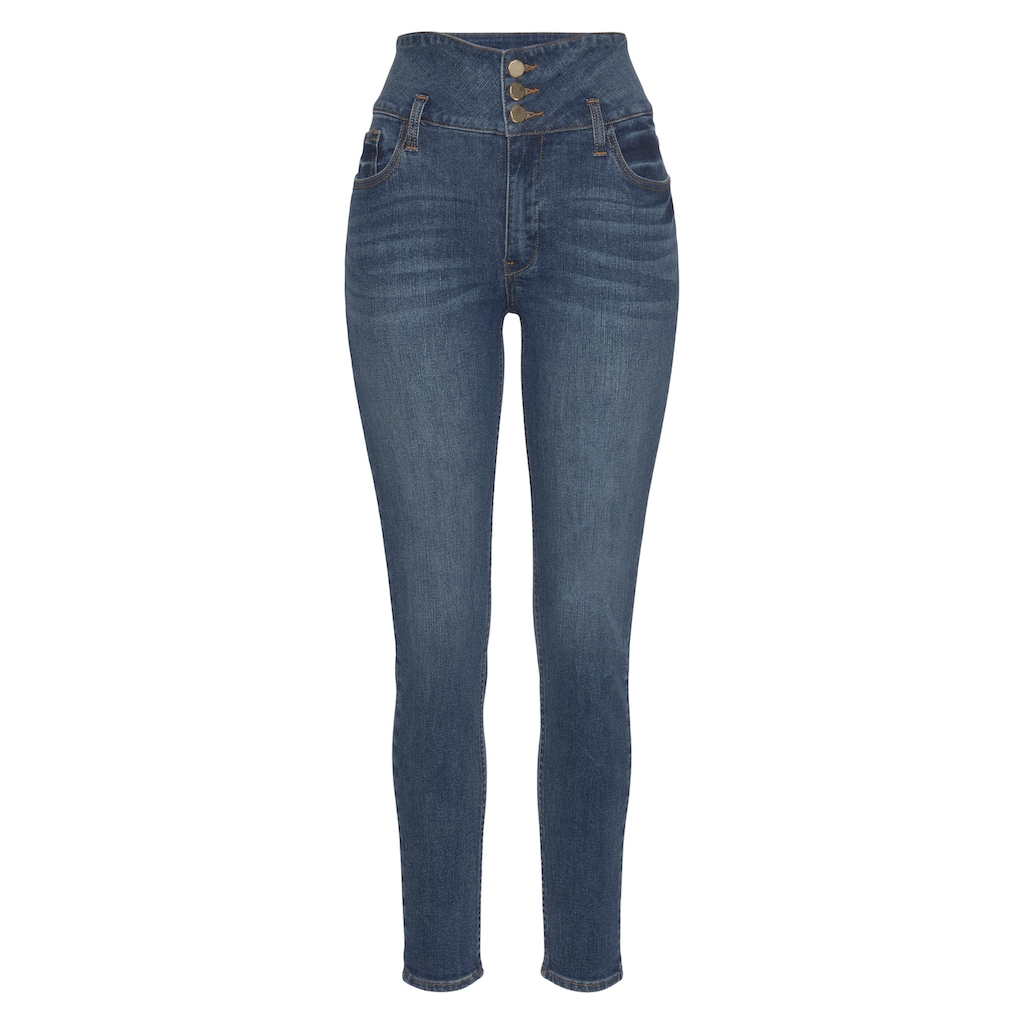 LASCANA High-waist-Jeans, mit goldfarbenen Knöpfen