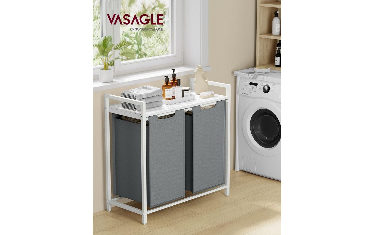 VASAGLE Wäschekorb »mit Ablage 2 x 46 l, Grau/Weiss«