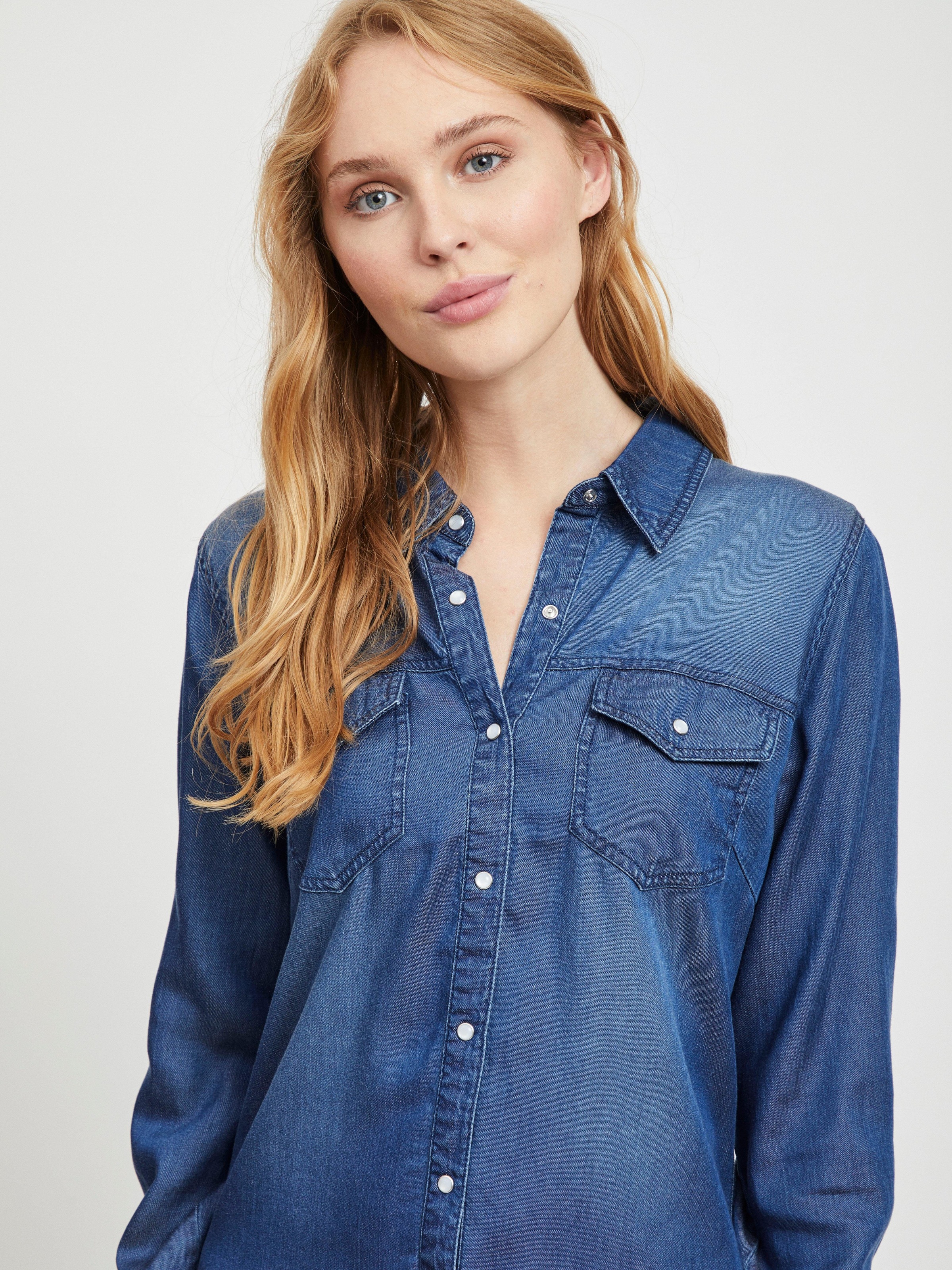 Vila Jeansbluse »VIBISTA«, in leichter Used-Waschung