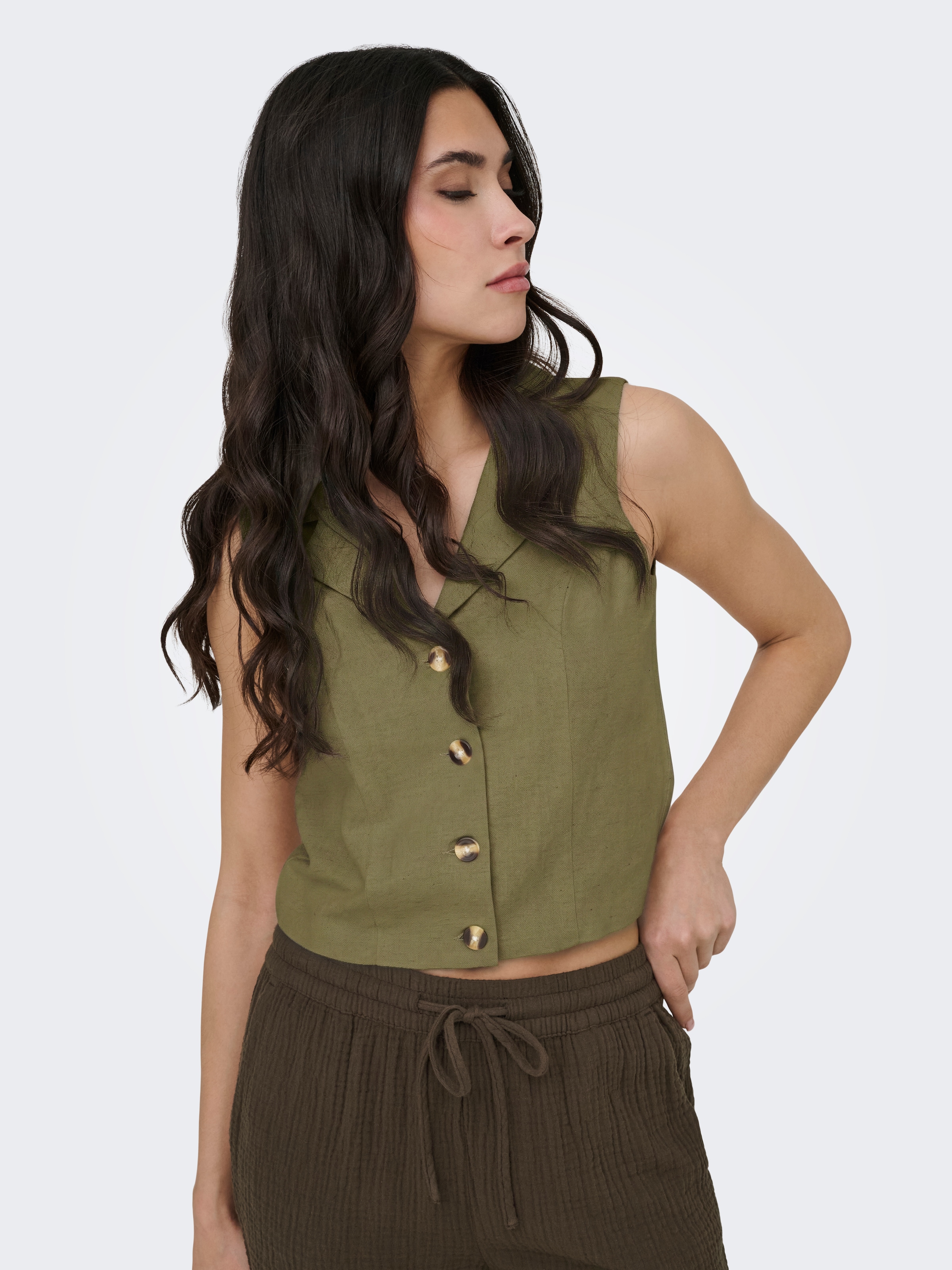 JDY Anzugweste "JDYMILAN LINEN S/L WAISTCOAT TLR" mit Leinen