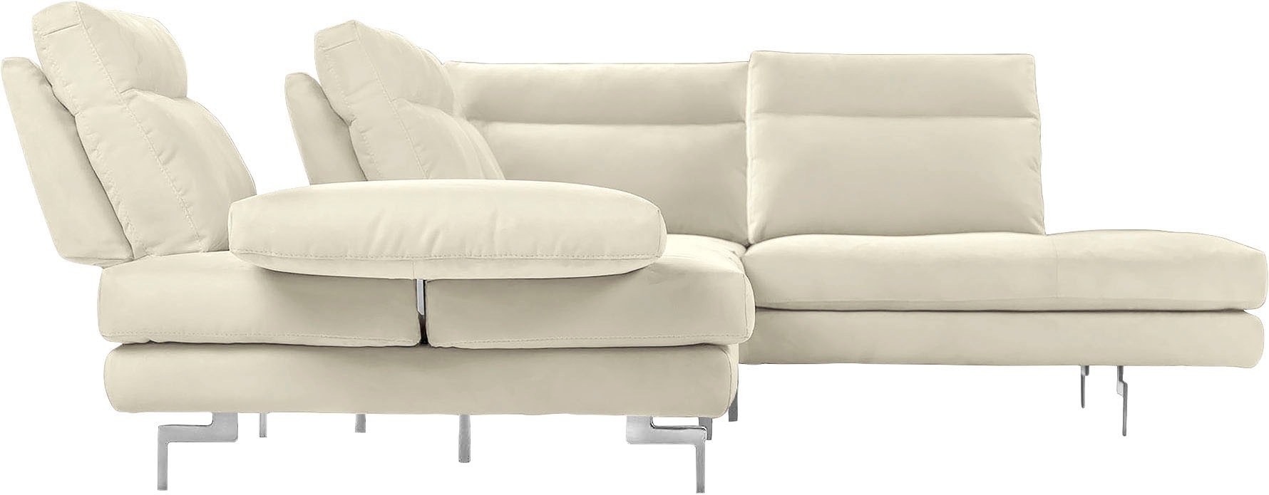 CALIA ITALIA Ecksofa »Toby Wing, L-Form, Multifunktionssofa, bequem und edel«, Sitztiefenverstellung und Armteilfunktion, Füsse chrom glänzend