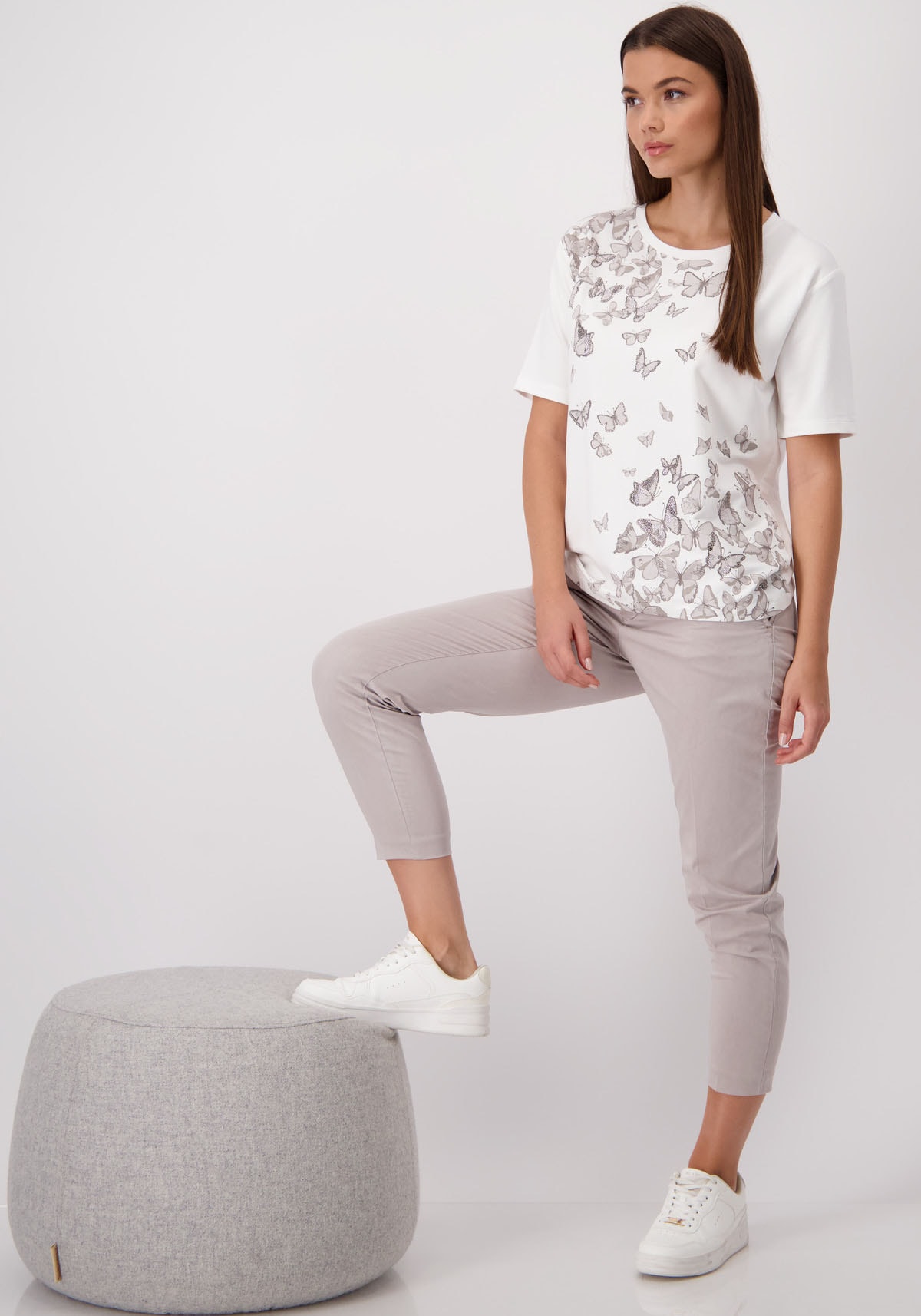 Monari Rundhalsshirt, mit Schmetterlingsdruck