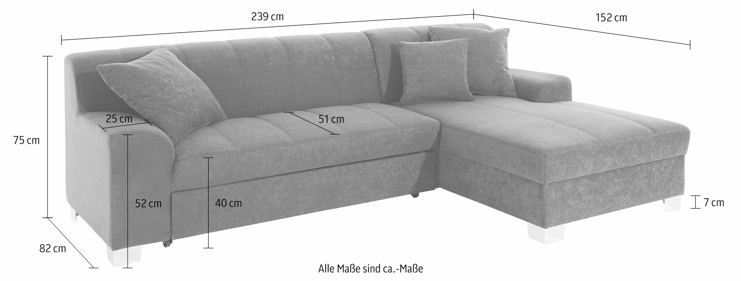 DOMO collection Ecksofa »Turah incl. Zierkissen, moderne Steppung, auch in Leder«, wahlweise mit Bettfunktion, Schlafsofa, B/T/H: 239/152/75 cm, L-Form