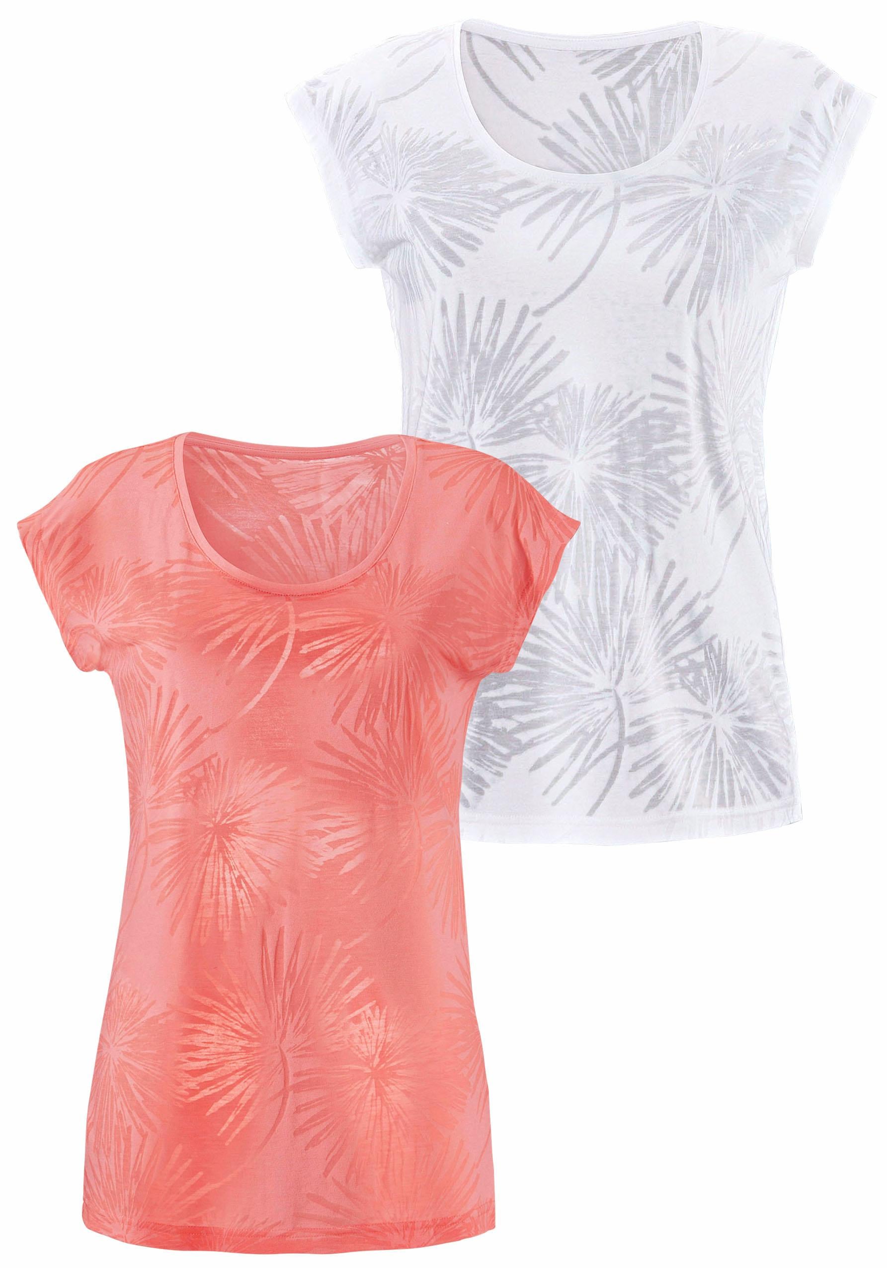 Beachtime T-Shirt, (2er-Pack), Ausbrenner-Qualität bestellen mit bei Schweiz transparenten leicht online Palmen Jelmoli-Versand