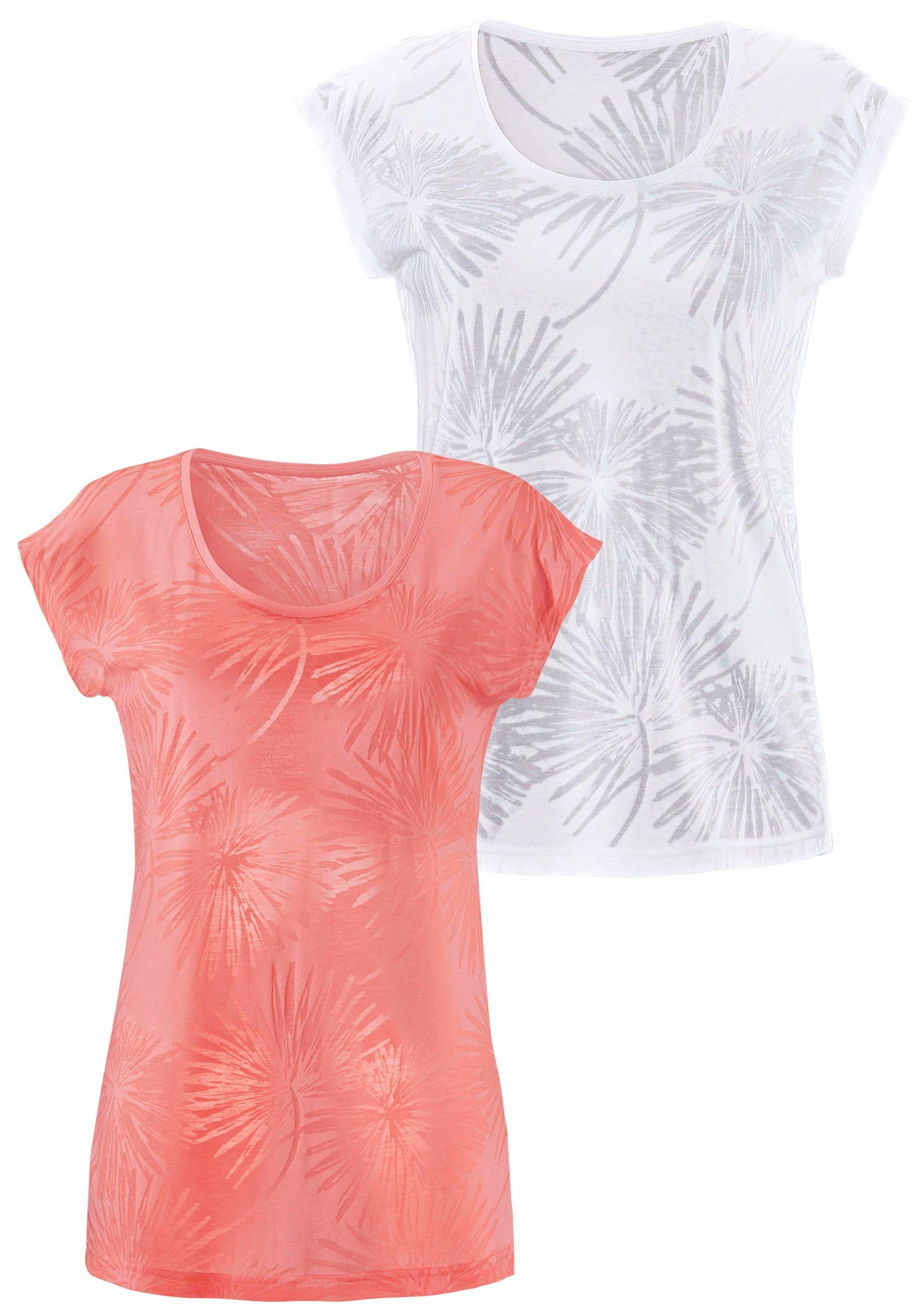 Beachtime T-Shirt, (2er-Pack), Ausbrenner-Qualität mit bestellen Schweiz Palmen online Jelmoli-Versand leicht transparenten bei