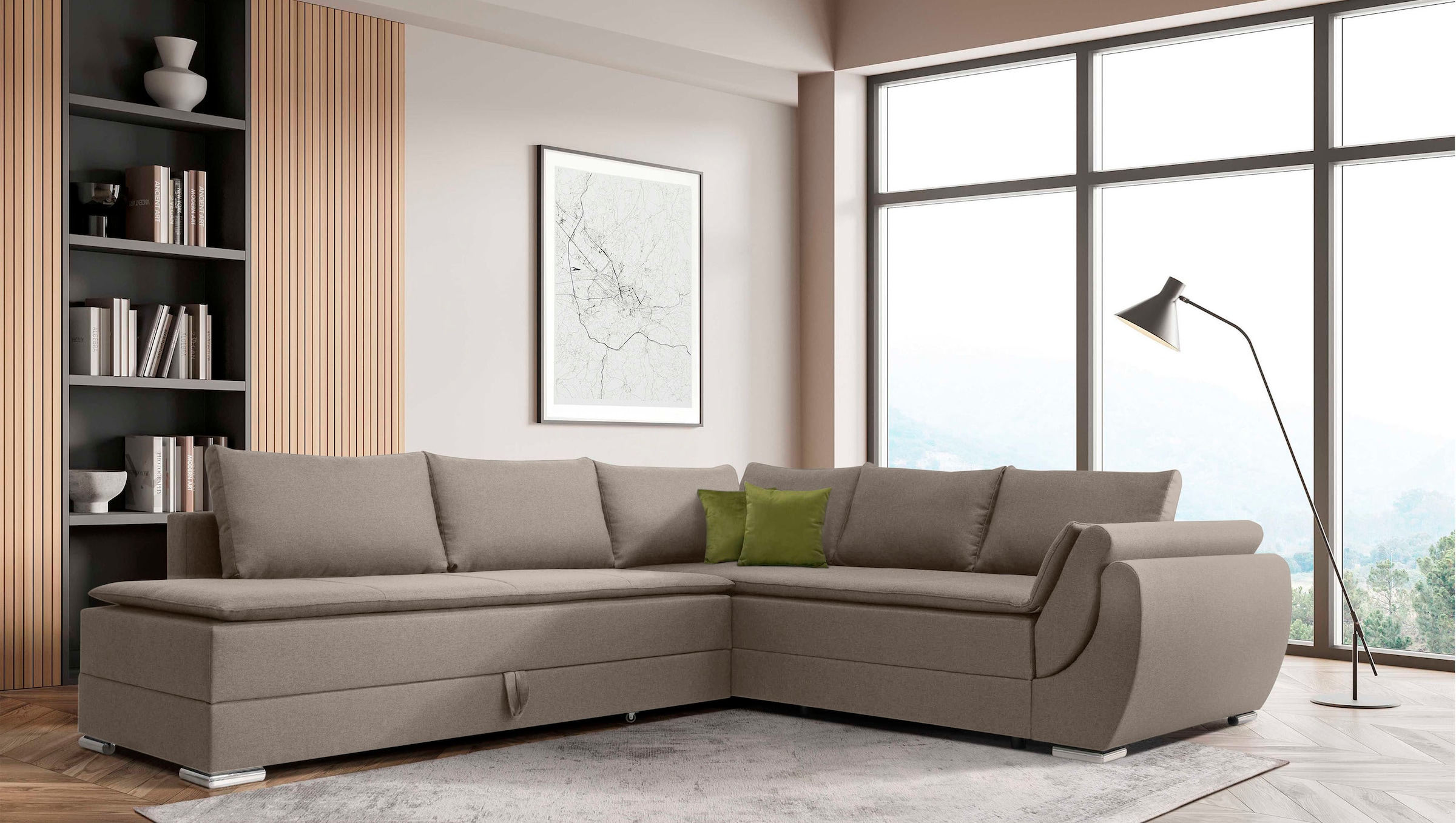 INOSIGN Ecksofa »Göteborg«, mit Boxspring-Bettfunktion und Bettkasten, Dauerschlaffunktion, Topper