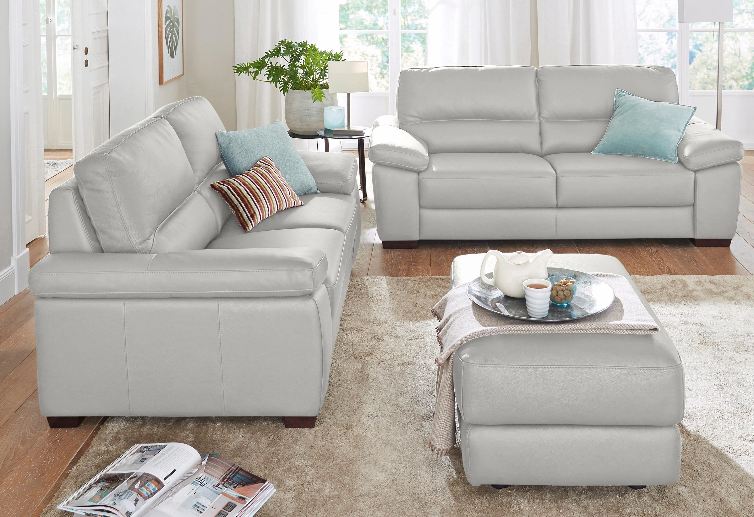 CALIA ITALIA Polstergarnitur »Gaia, hochwertige Garnitur aus 2-Sitzer und 3-Sitzer, edles Design«, (Set, 2 tlg.), Ledergarnitur, in zwei hochwertigen Lederqualitäten